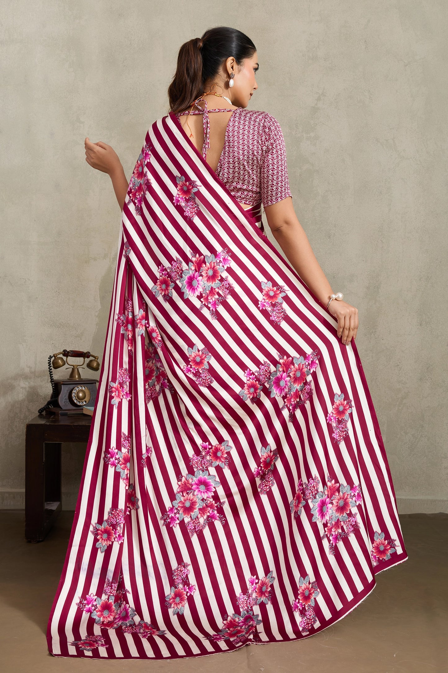 White and Magenta Stripe Print Satin Saree-SAR11875_3_SareeButa.com