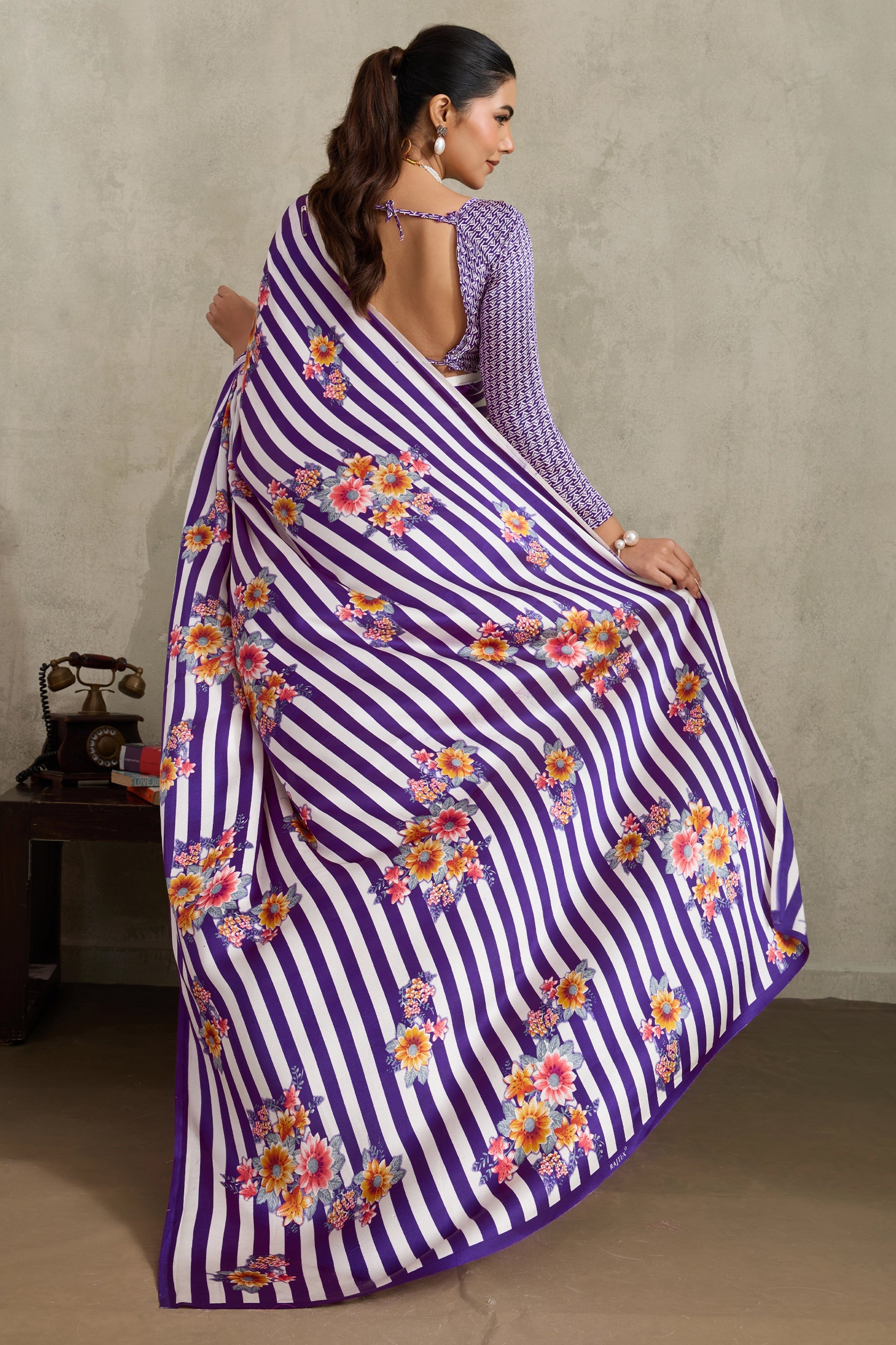 White and Purple Stripe Print Satin Saree-SAR11874_4_SareeButa.com