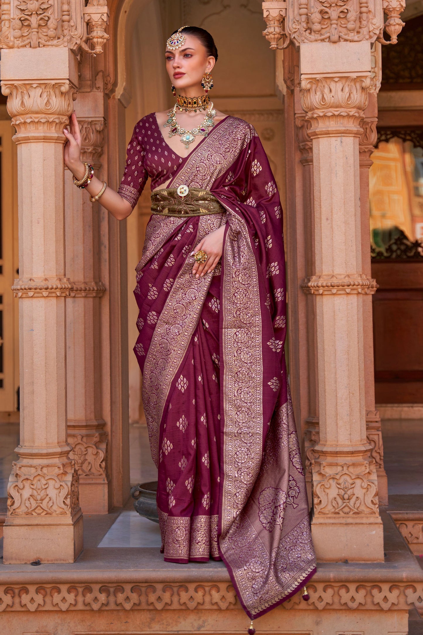 wine-banarasi-silk-saree-zb130835_1_SareeButa.com