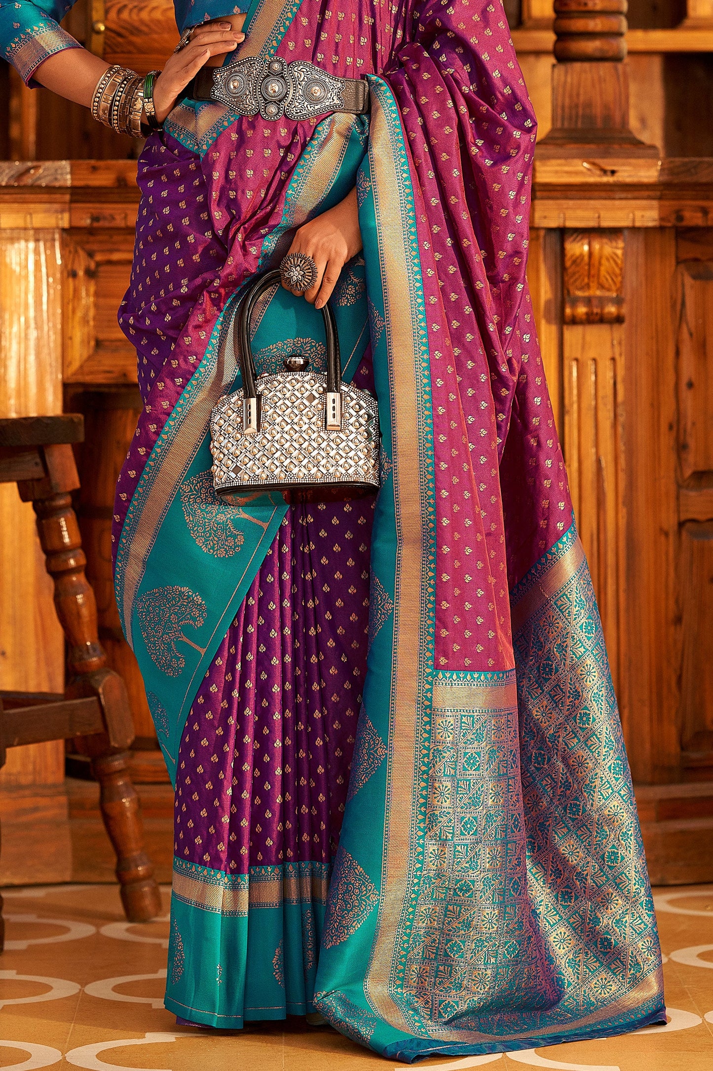 Wine Banarasi Silk Saree-ZB133018_3_SareeButa.com