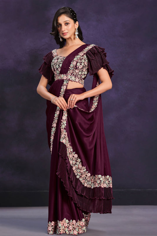 wine-crepe-satin-silk-readymade-saree-zb131306_1_SareeButa.com