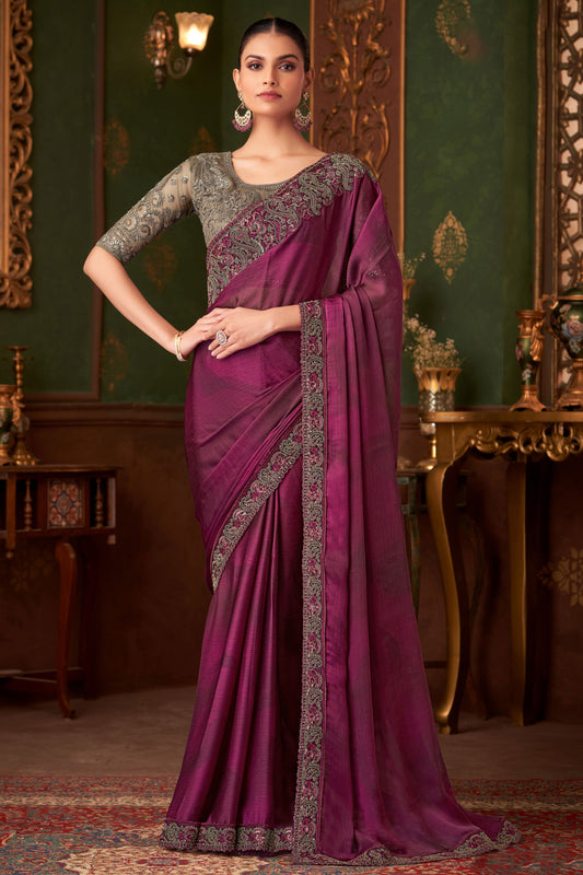 Wine Embroidered Chiffon Silk Saree-ZB133570_1_SareeButa.com