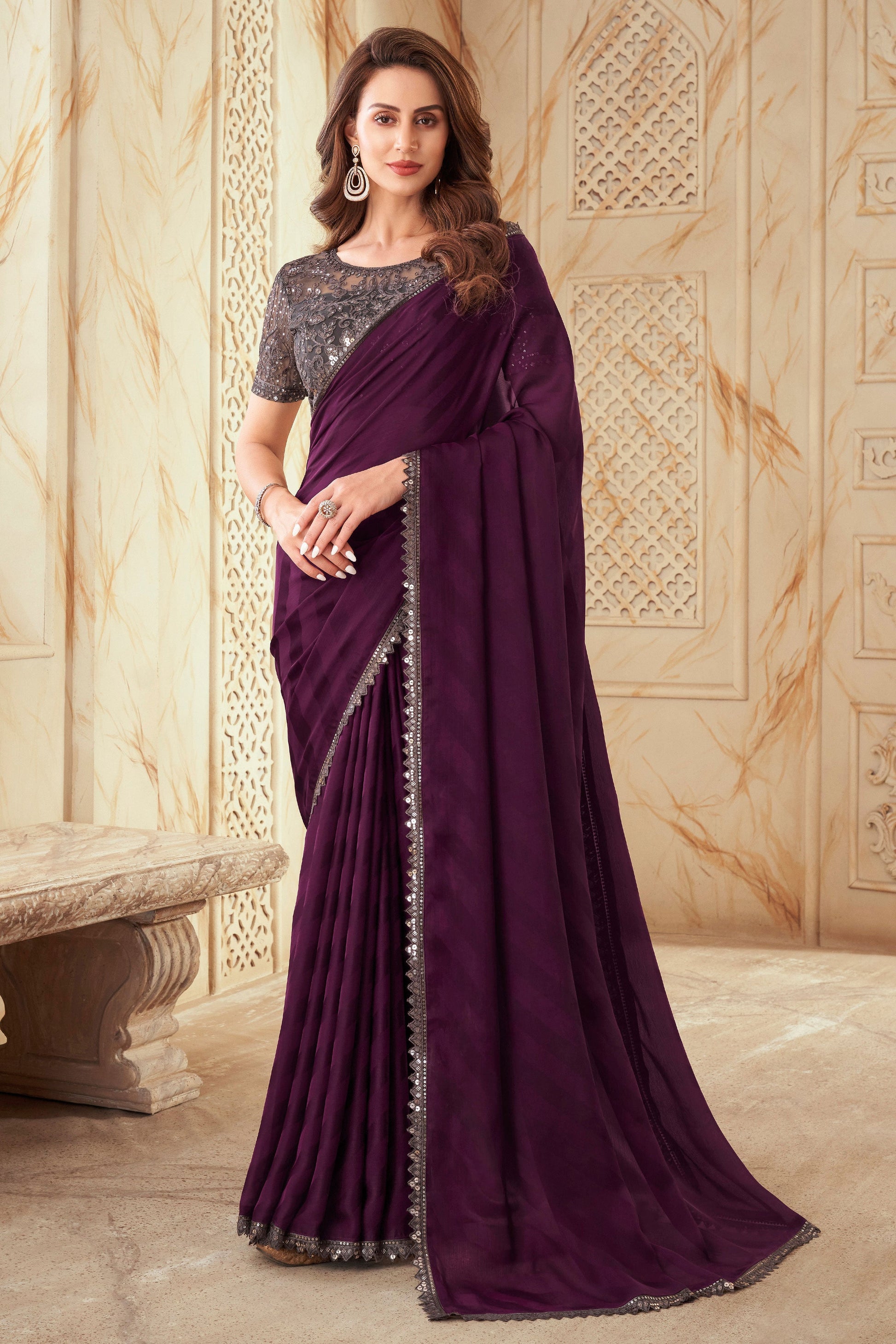 Wine Embroidered Silk Saree-ZB133362_1_SareeButa.com