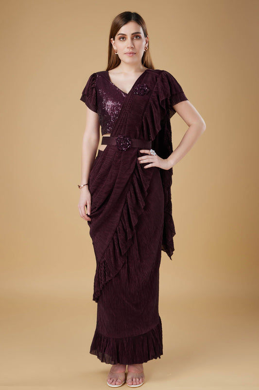 wine-frill-border-readymade-saree-zb131033_1_SareeButa.com