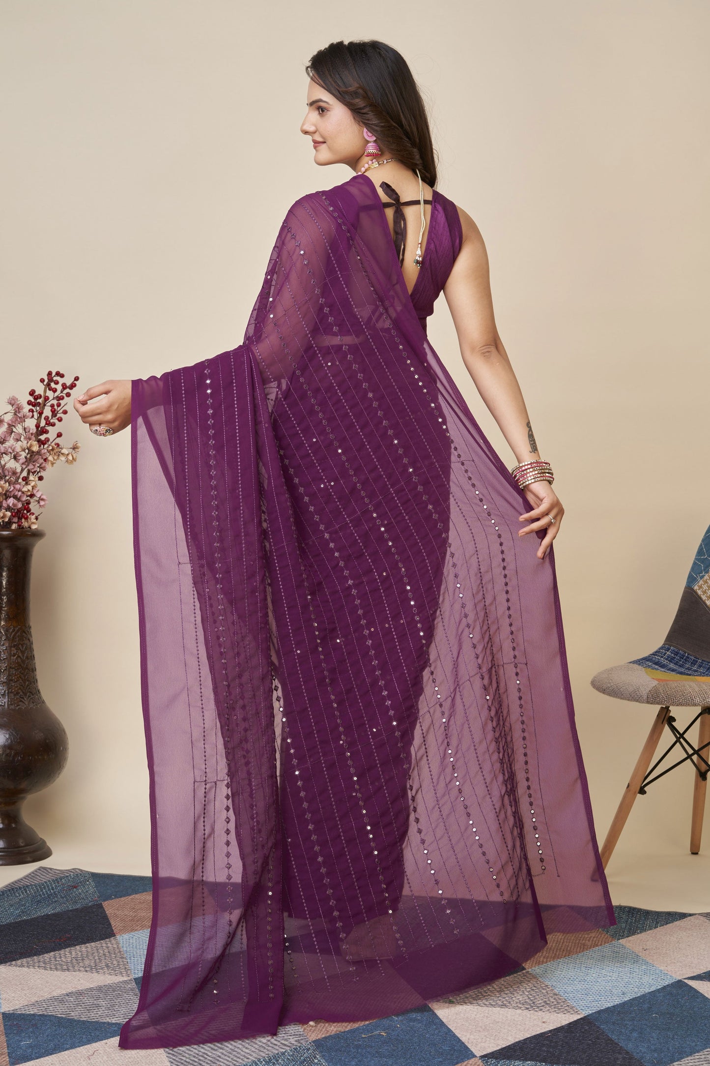 Wine Georgette Saree-ZB130573_4