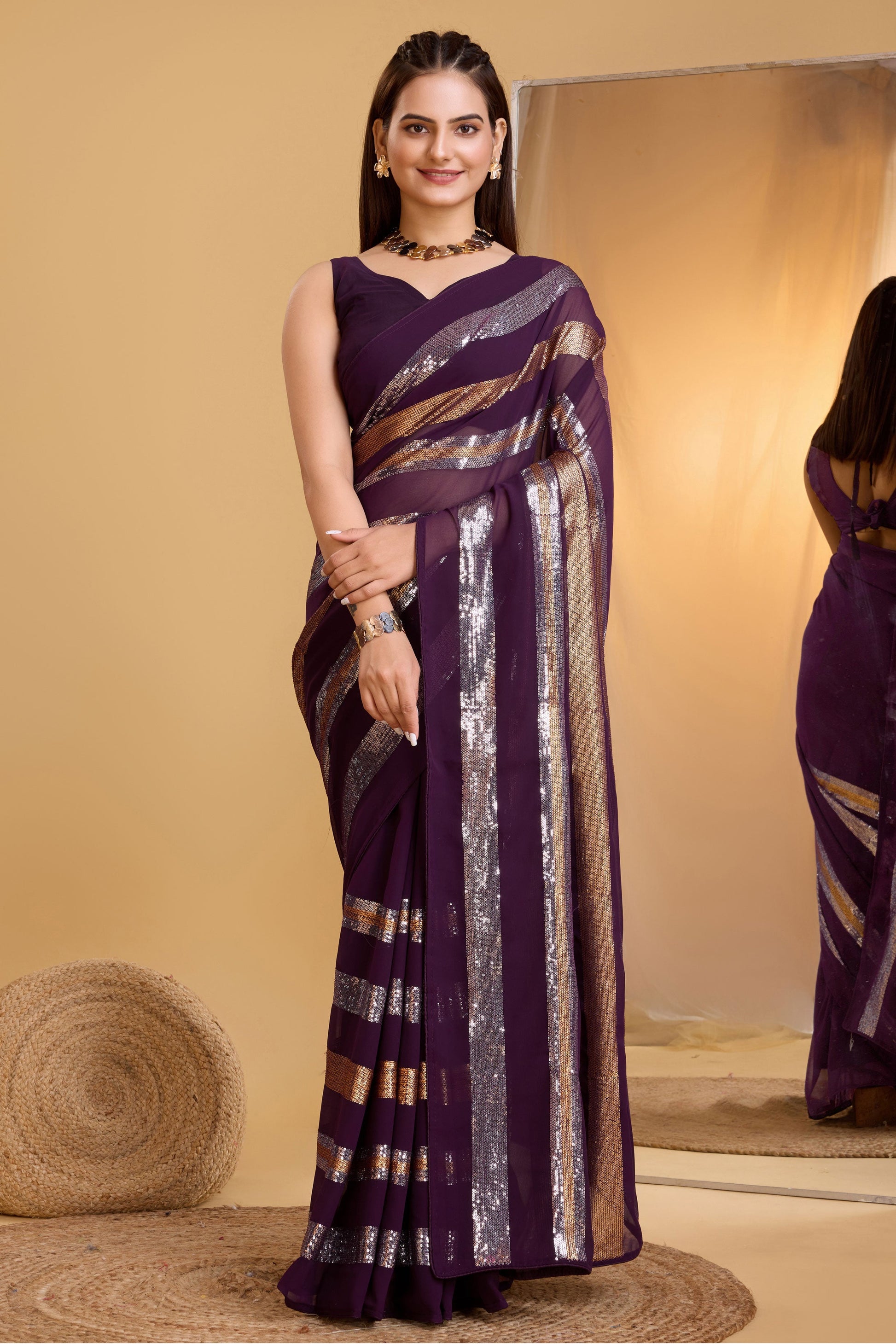 wine-georgette-sequin-saree-zb130564_1_SareeButa.com