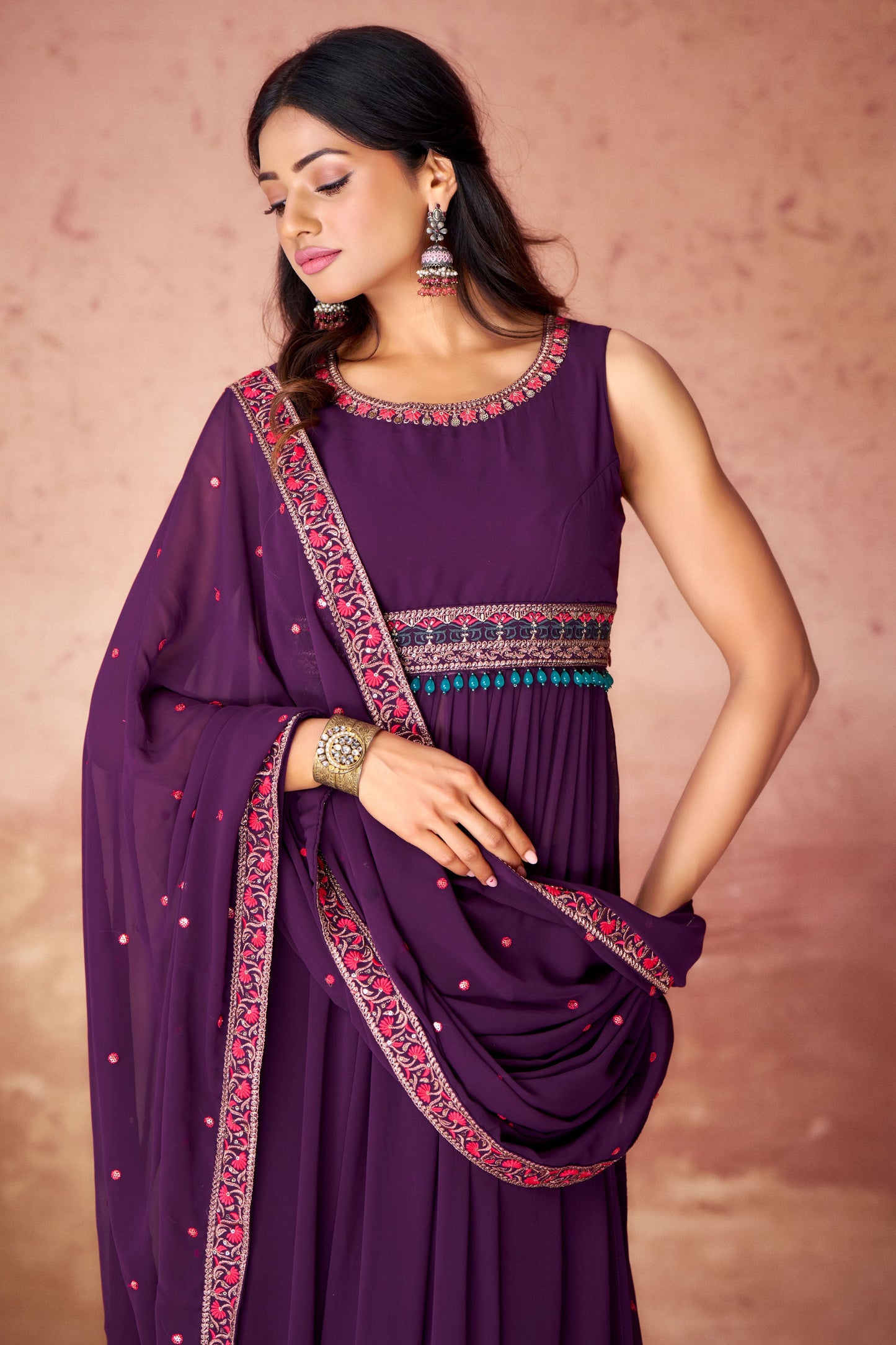 wine-georgette-straight-suit-ss118_2_SareeButa.com