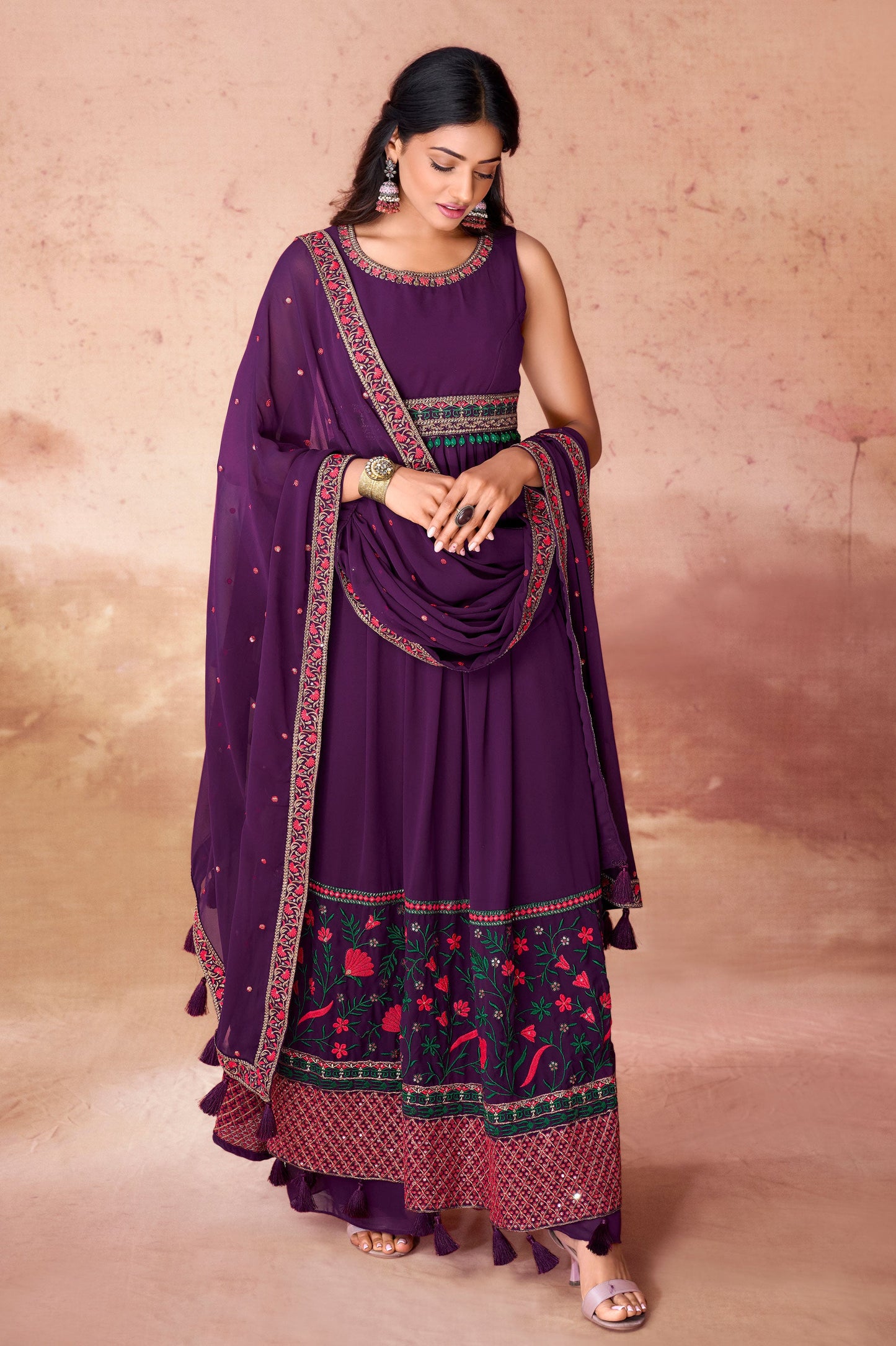 wine-georgette-straight-suit-ss118_4_SareeButa.com