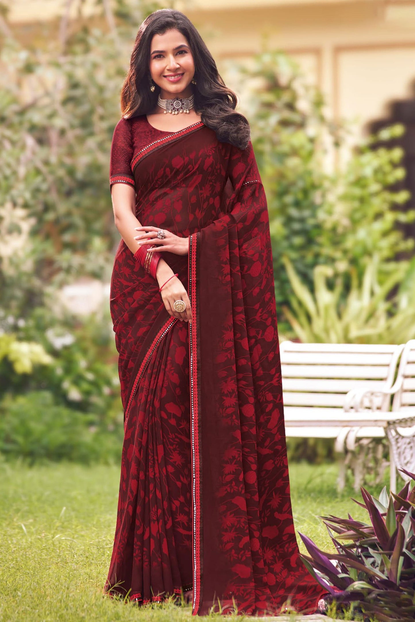 Wine Printed Georgette Saree-ZB133256_1_SareeButa.com