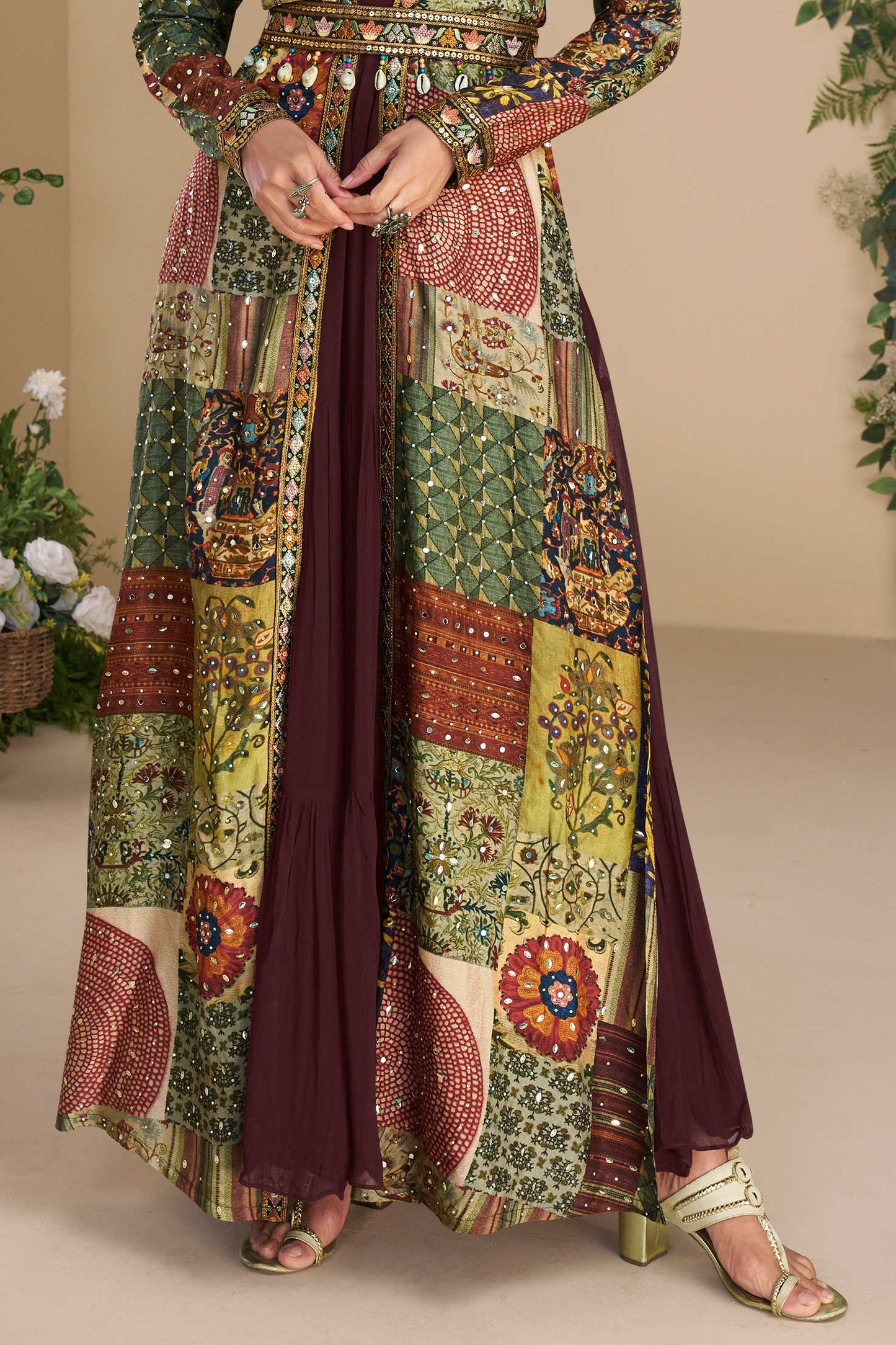 Wine Readymade Georgette Silk Gown with Jacket-SS672_4_SareeButa.com