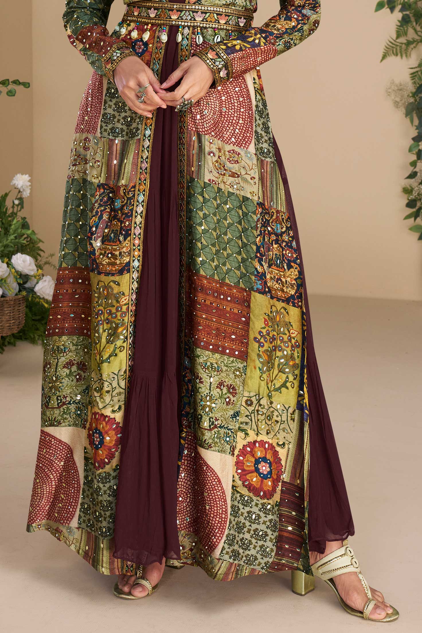 Wine Readymade Georgette Silk Gown with Jacket-SS672_4_SareeButa.com