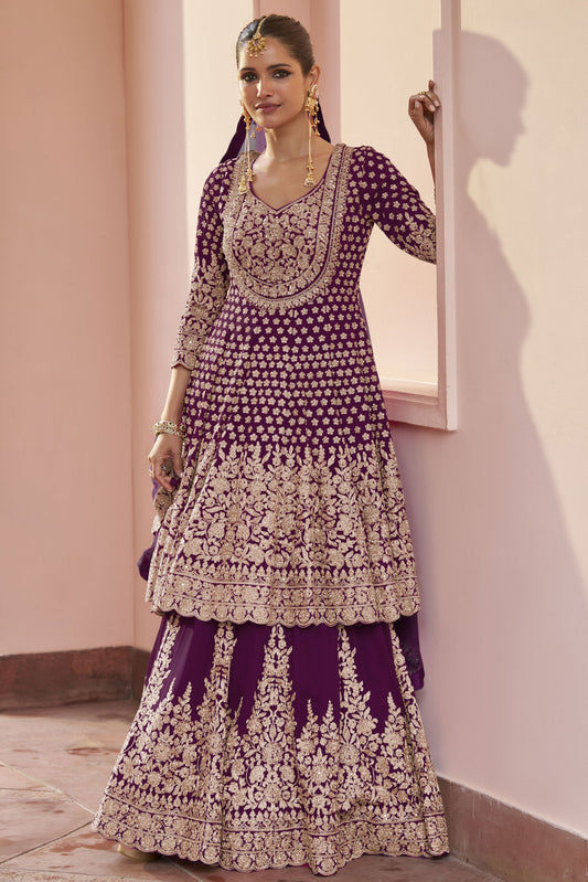 Wine Readymade Heavy Work Georgette Skirt Suit-SS1012_1_SareeButa.com