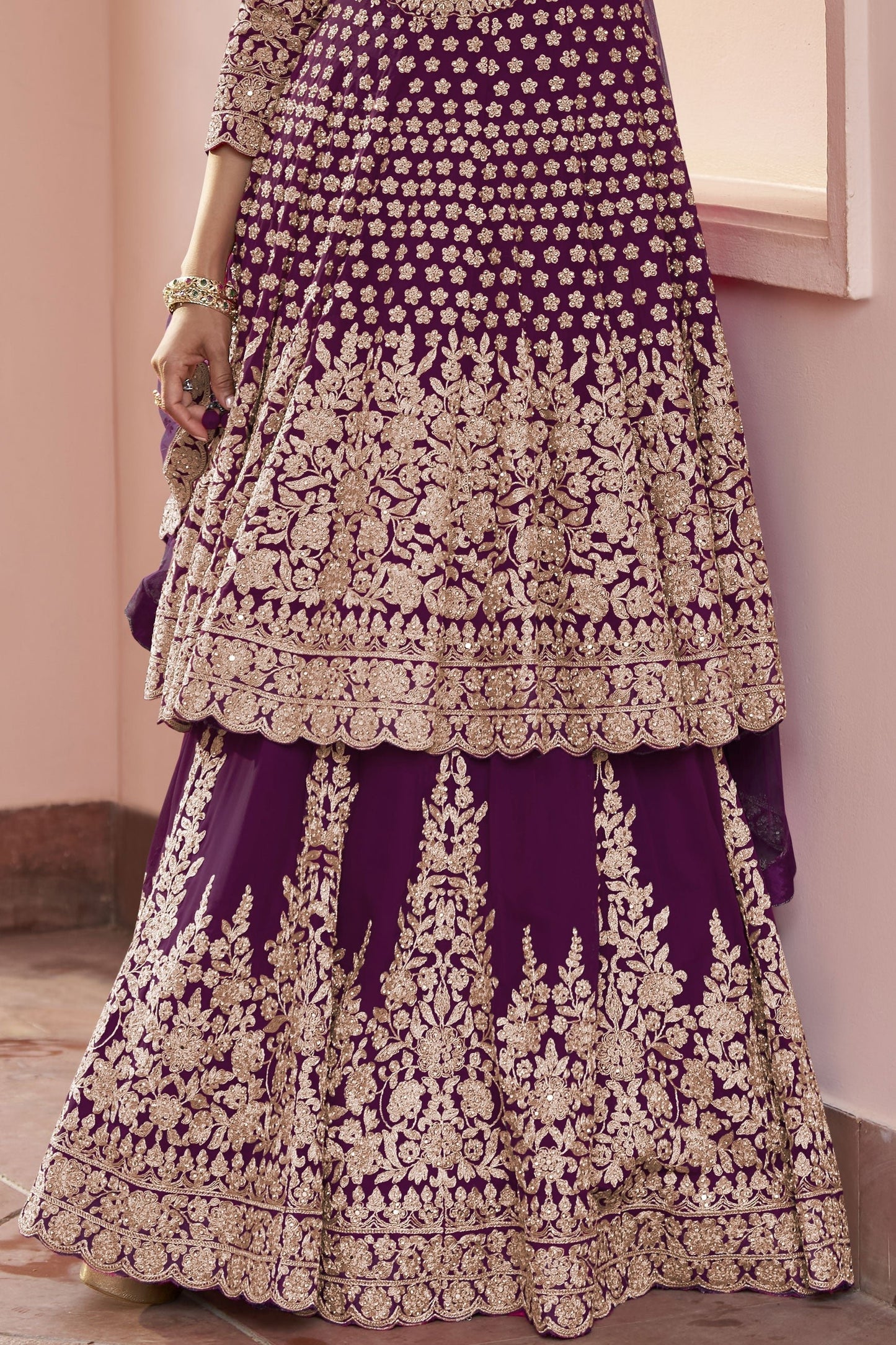 Wine Readymade Heavy Work Georgette Skirt Suit-SS1012_3_SareeButa.com