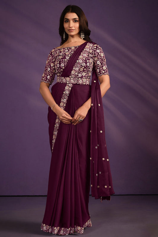 wine-satin-crepe-silk-readymade-saree-zb130235_1_SareeButa.com