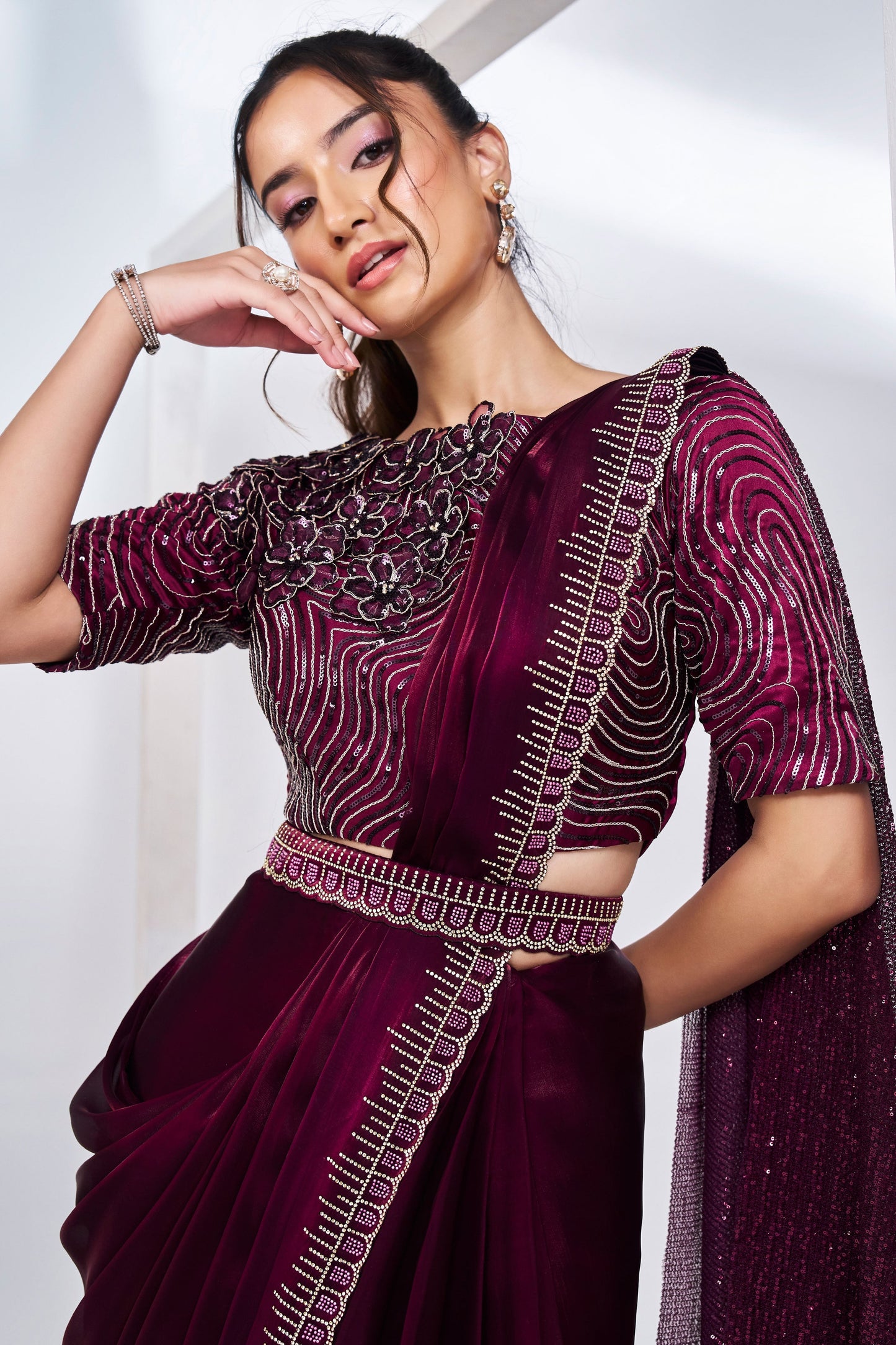 Wine Satin Silk Readymade Saree-ZB133208_2_SareeButa.com