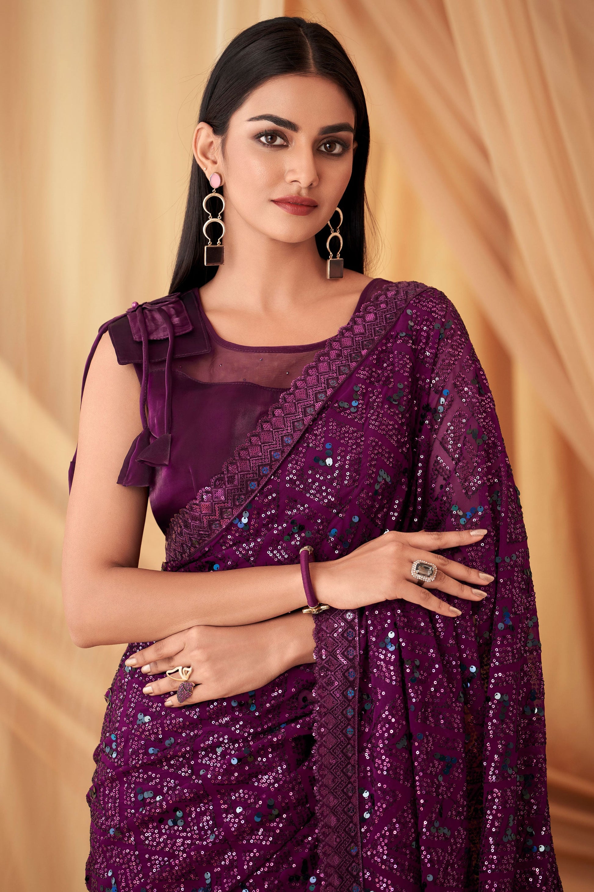 wine-sequined-satin-georgette-saree-zb131080_2_SareeButa.com