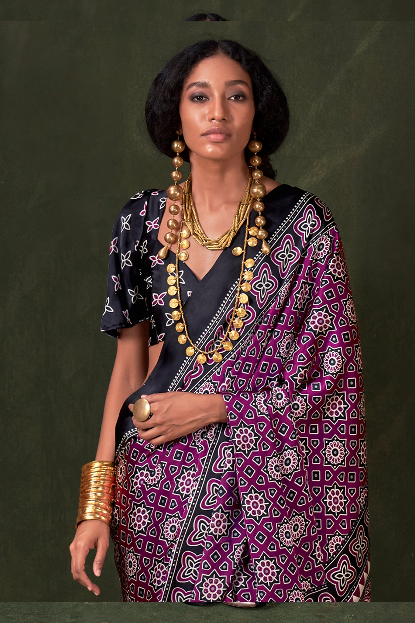 Wine Ajarakh Print Satin Crepe Saree-SAR12411_3_SareeButa.com