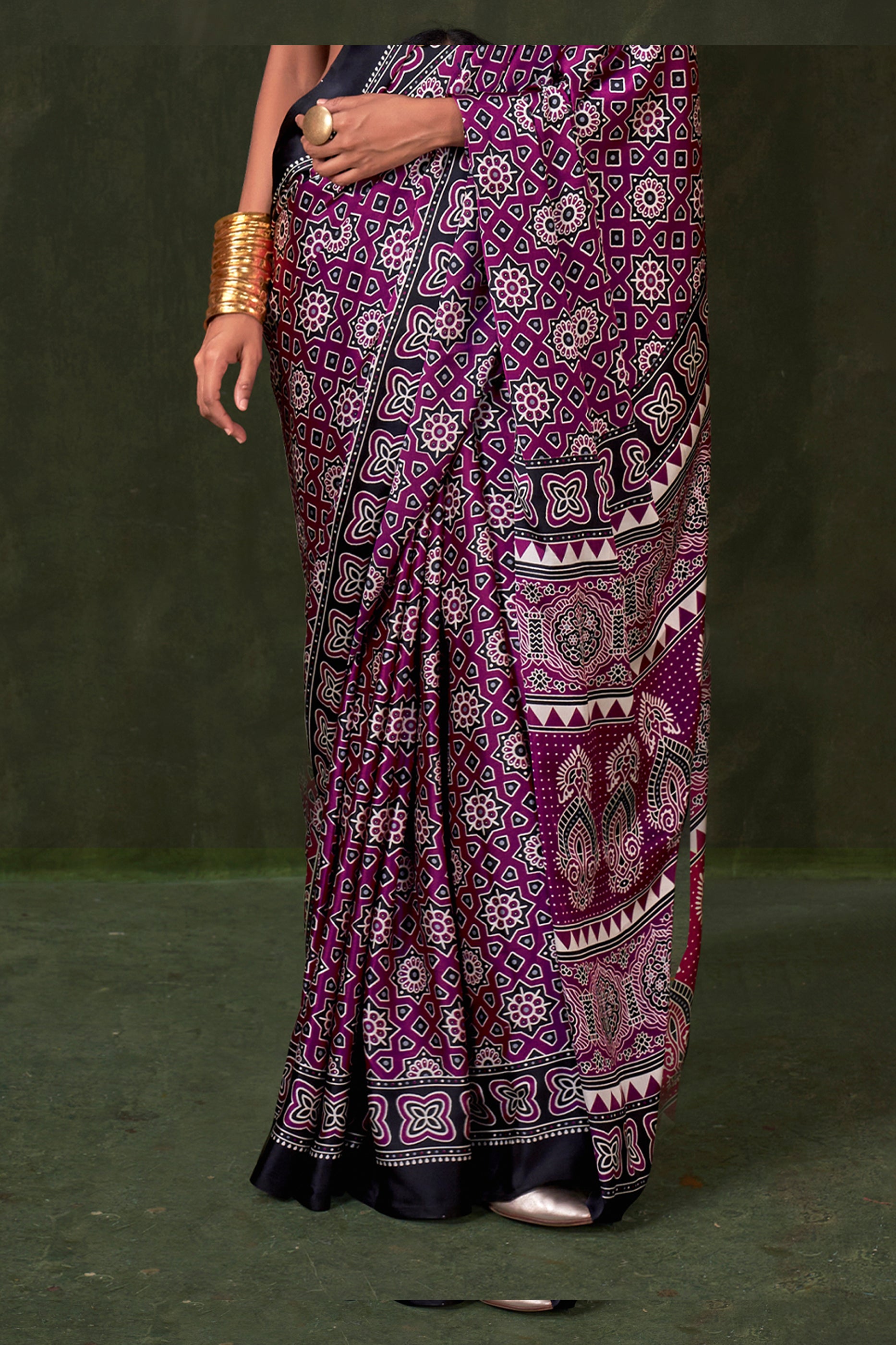 Wine Ajarakh Print Satin Crepe Saree-SAR12411_4_SareeButa.com