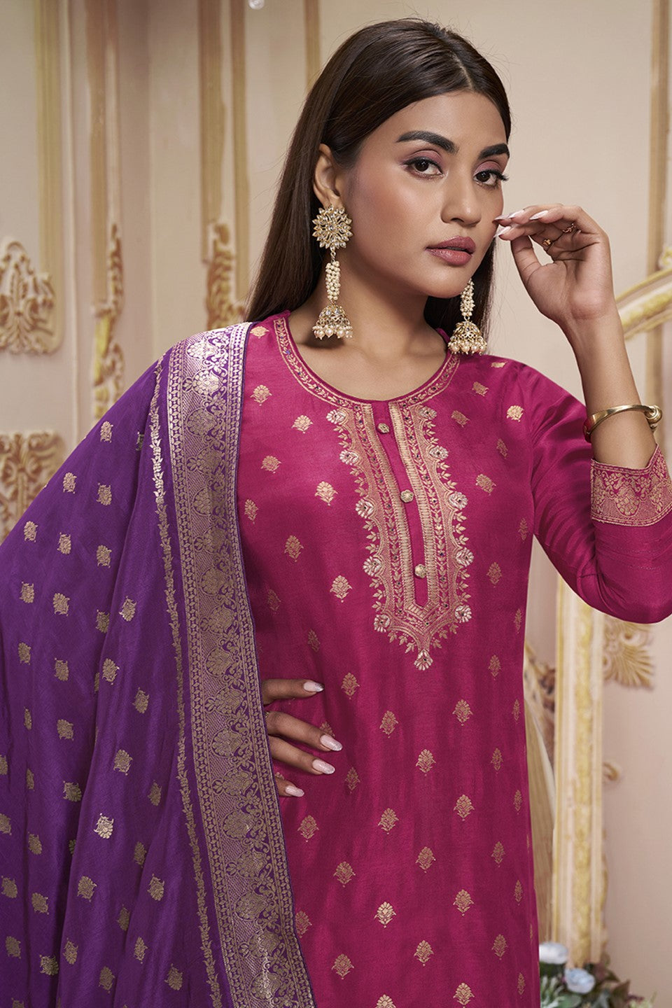 Wine Dola Silk Readymade Salwar Suit-SS140_3_SareeButa.com