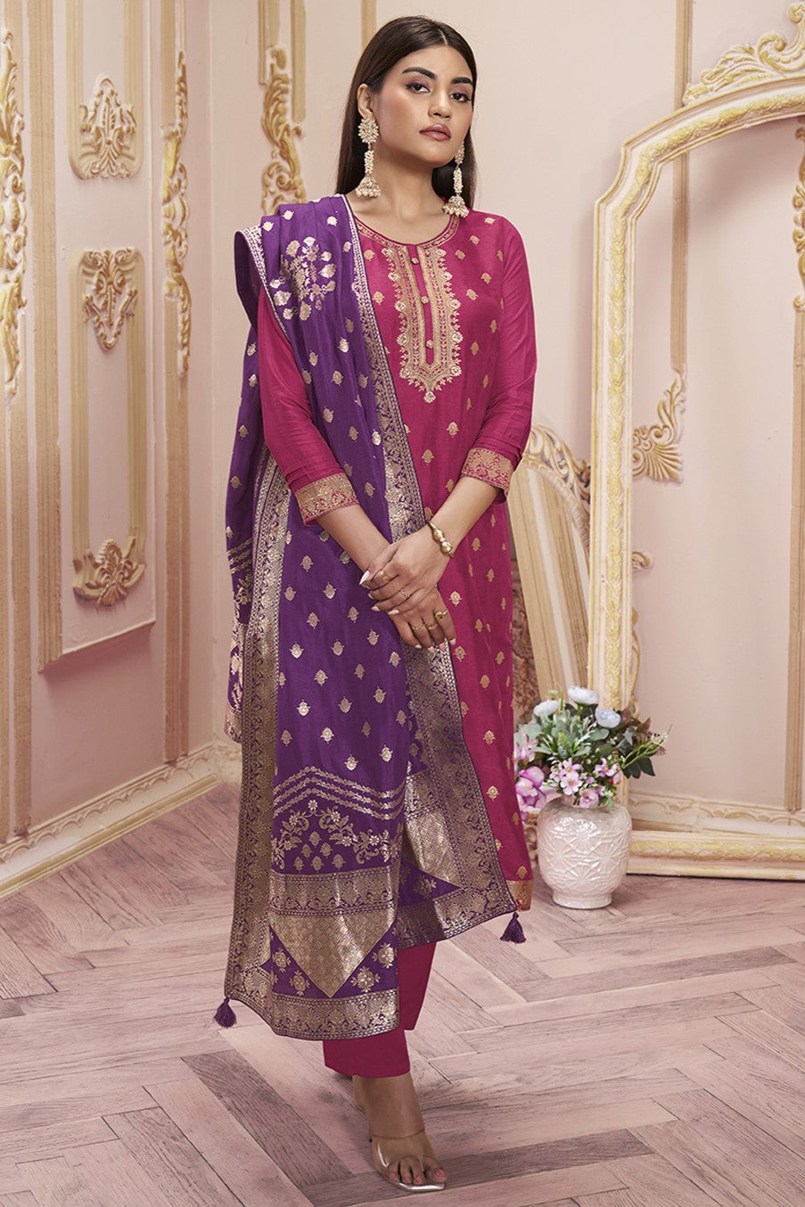 Wine Dola Silk Readymade Salwar Suit-SS140_4_SareeButa.com