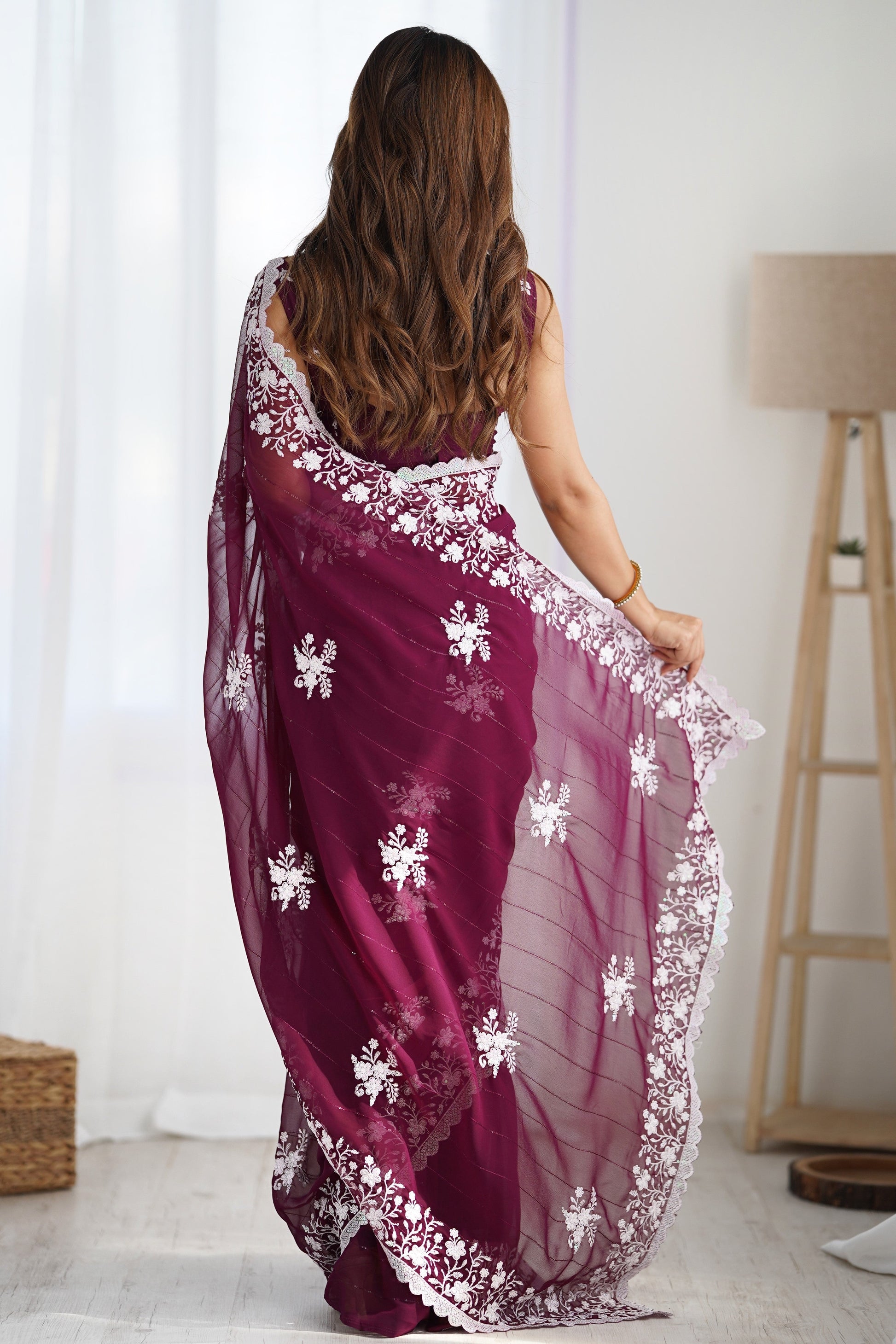 Wine Embroidered Georgette Saree-ZB133074_2_SareeButa.Com