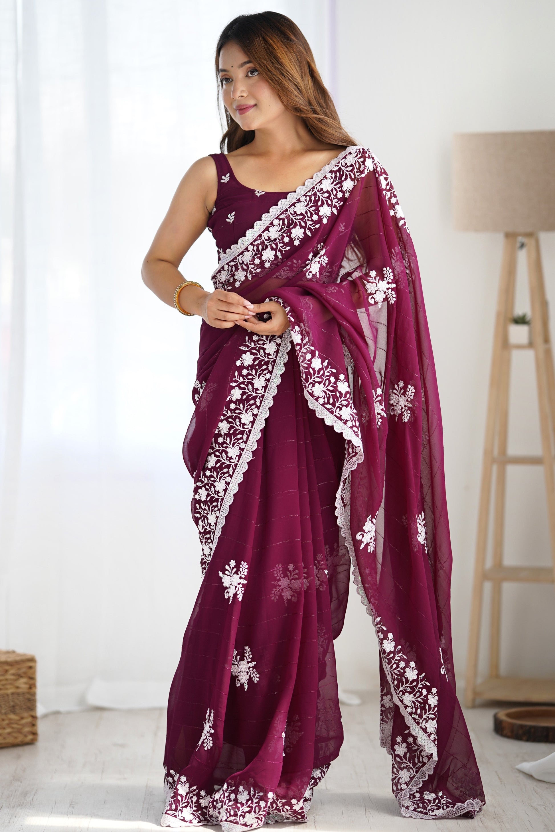 Wine Embroidered Georgette Saree-ZB133074_4_SareeButa.Com