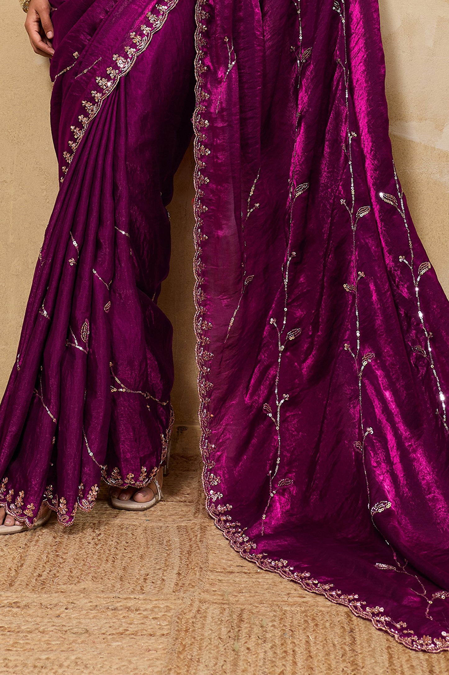 Wine Embroidered Metallic Satin Saree-SAR12534_5_SareeButa.com