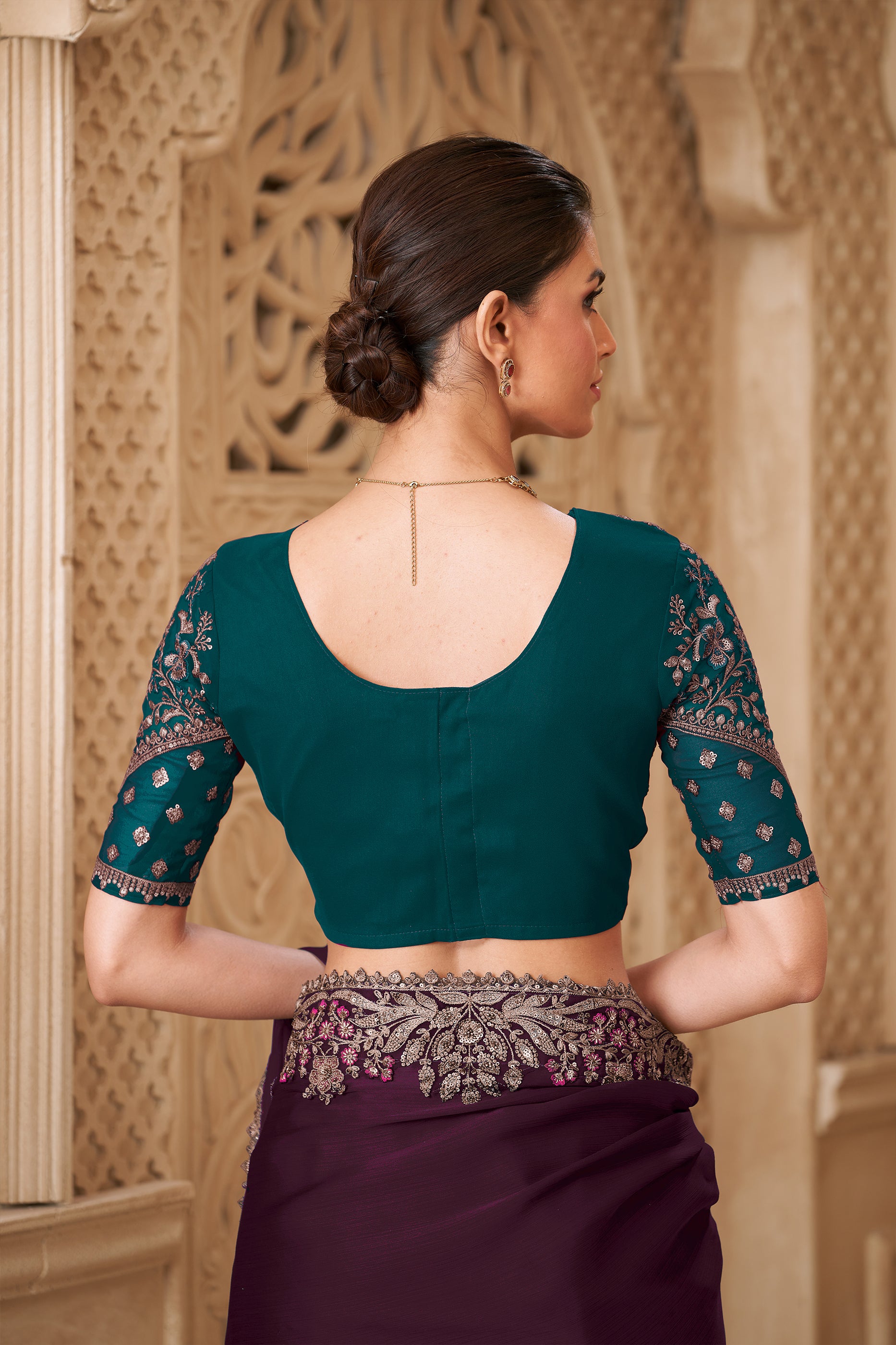 Wine Embroidered Satin Georgette Saree-SAR12487_4_SareeButa.com