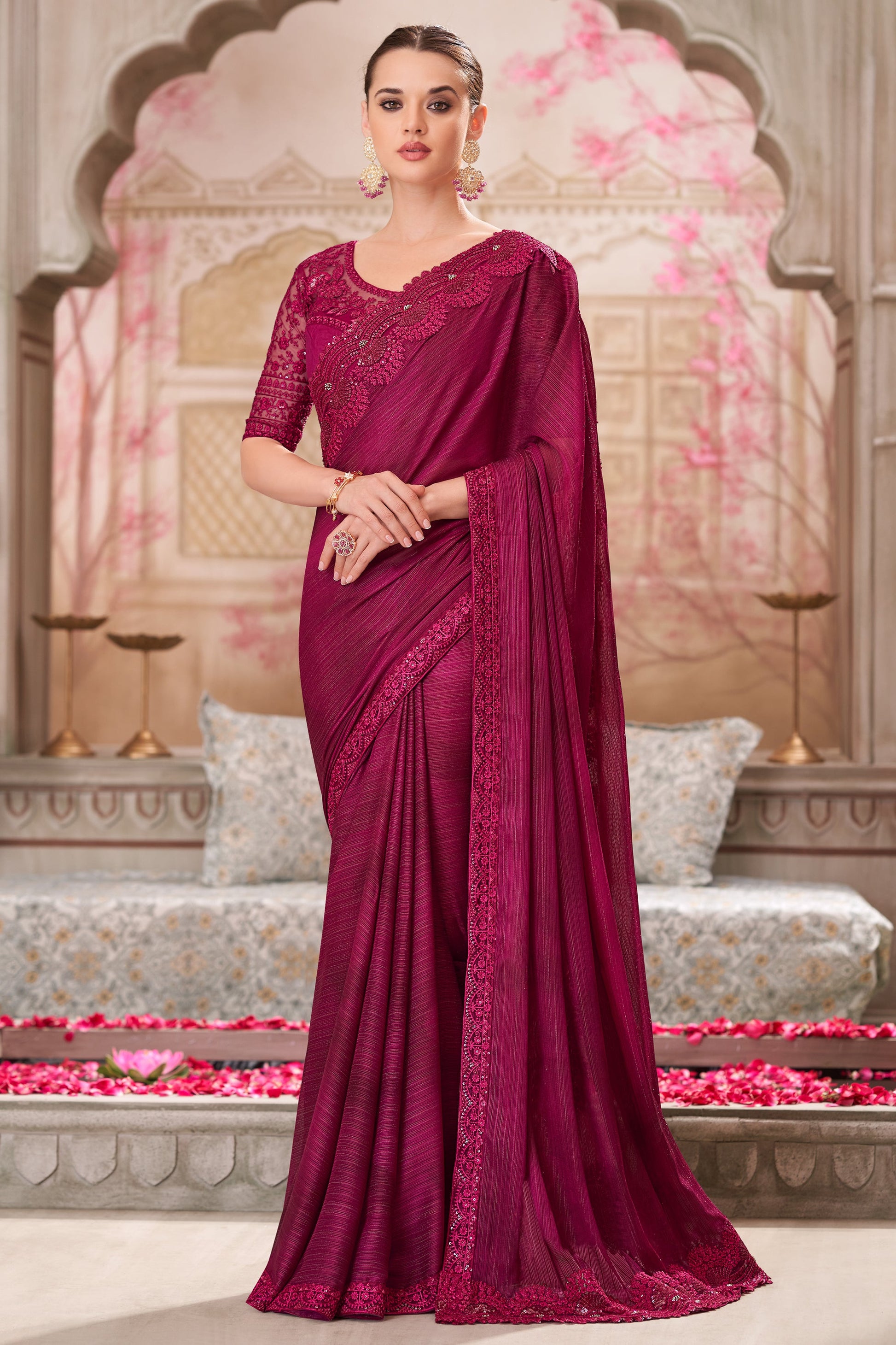Wine Embroidered Satin Georgette Saree-ZB134568_1_SareeButa.com