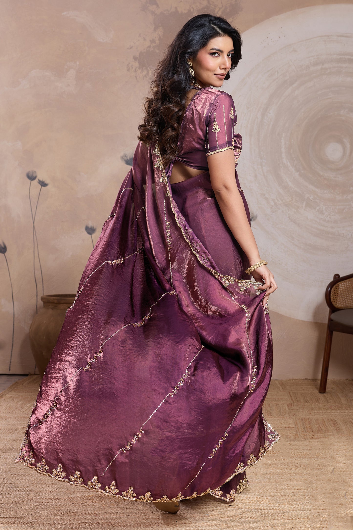 Wine Embroidered Satin Saree-SAR11786_5_SareeButa.com