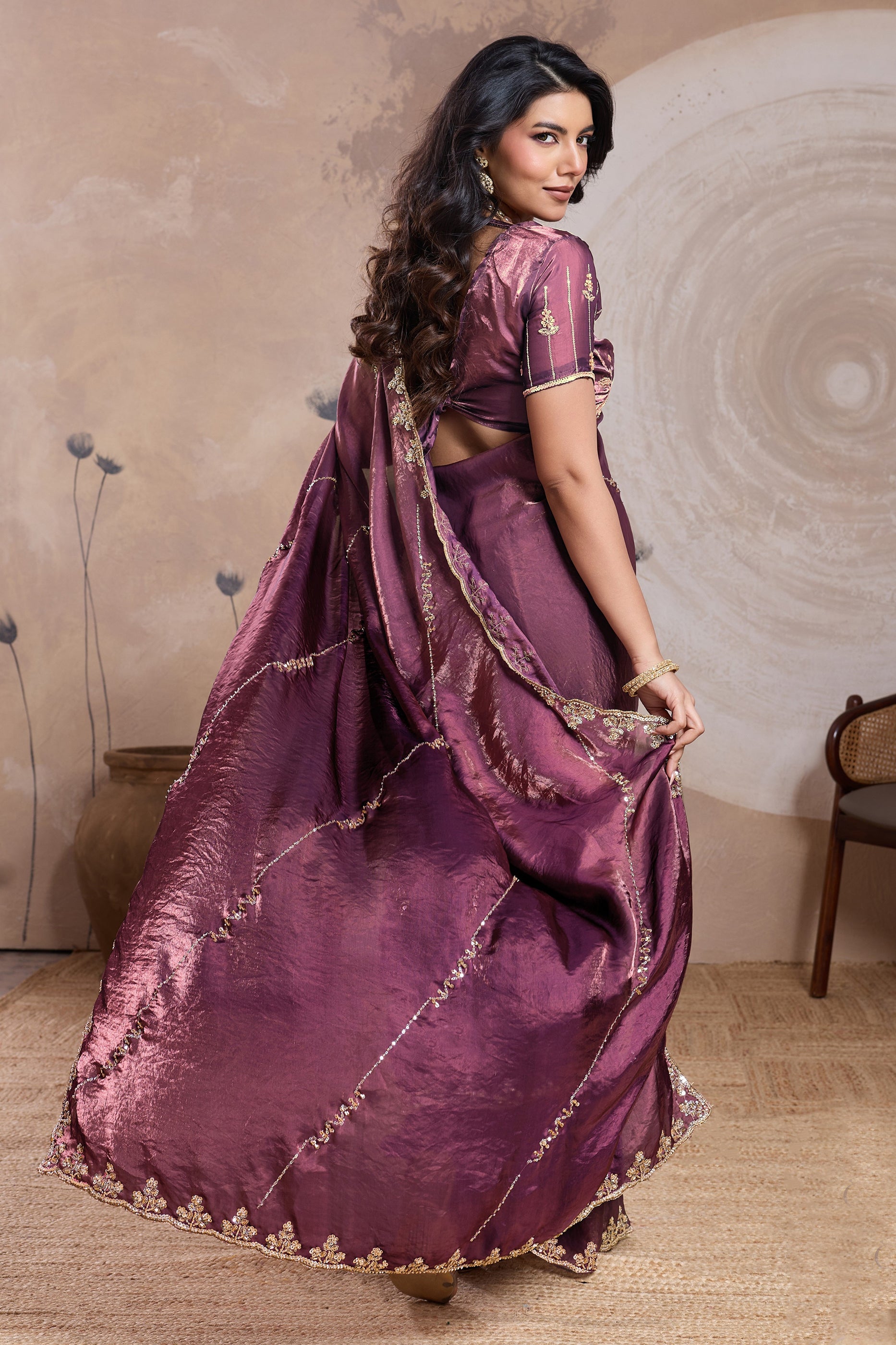 Wine Embroidered Satin Saree-SAR11786_5_SareeButa.com