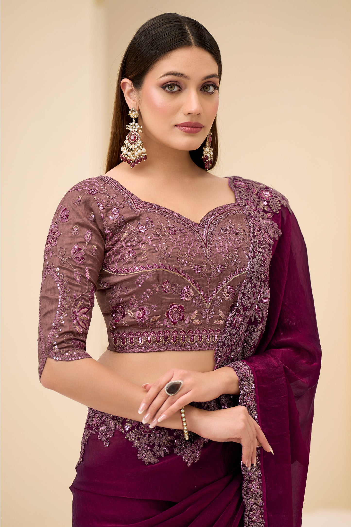Wine Embroidered Satin Silk Saree-SAR12441_2_SareeButa.com