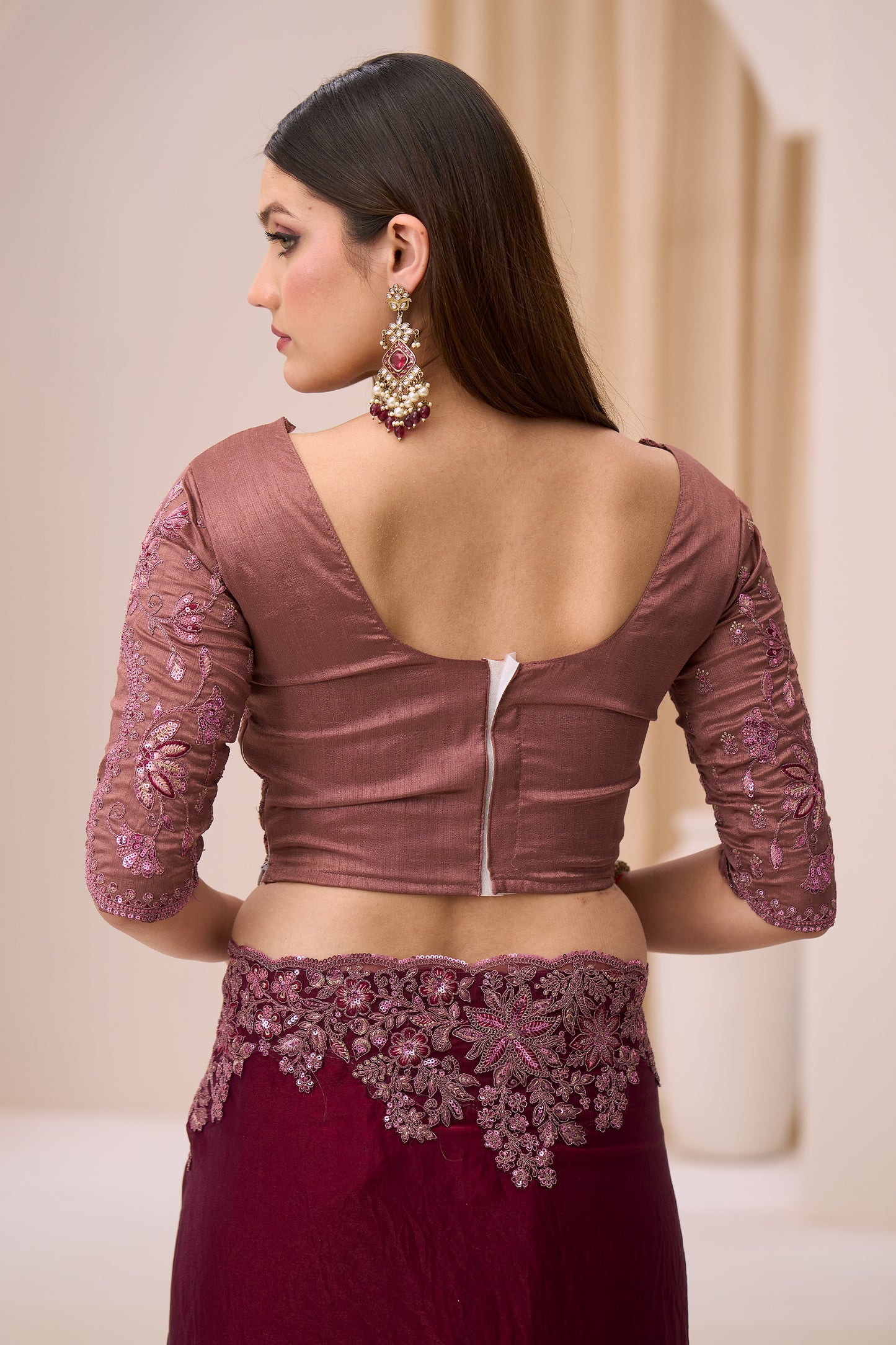 Wine Embroidered Satin Silk Saree-SAR12441_4_SareeButa.com