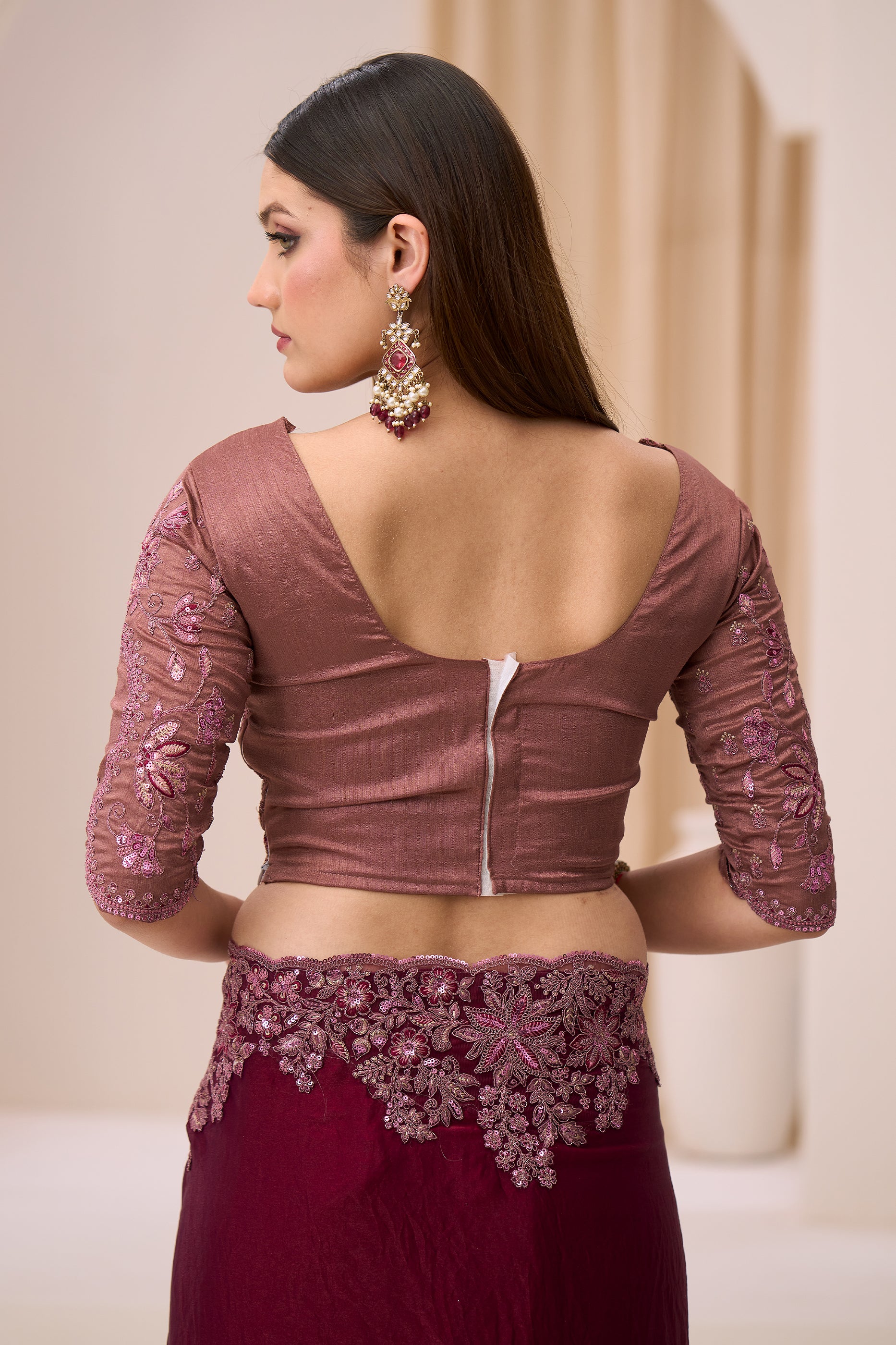 Wine Embroidered Satin Silk Saree-SAR12441_4_SareeButa.com