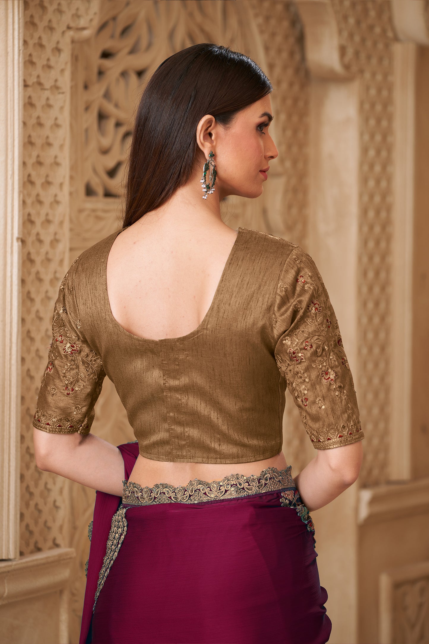 Wine Embroidered Satin Silk Saree-SAR12453_5_SareeButa.com