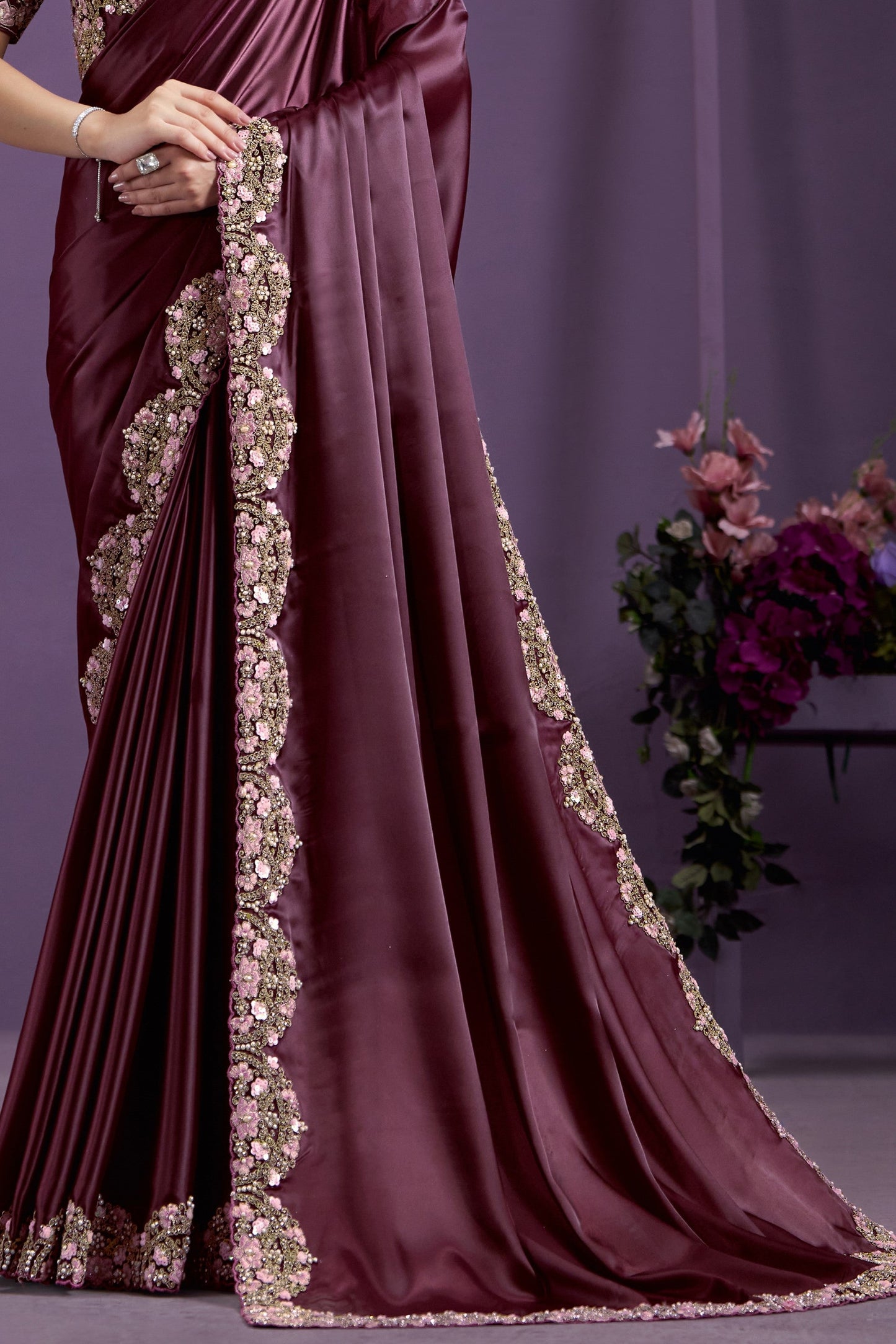 Wine Embroidered Satin Silk Saree-ZB133359_4_SareeButa.com