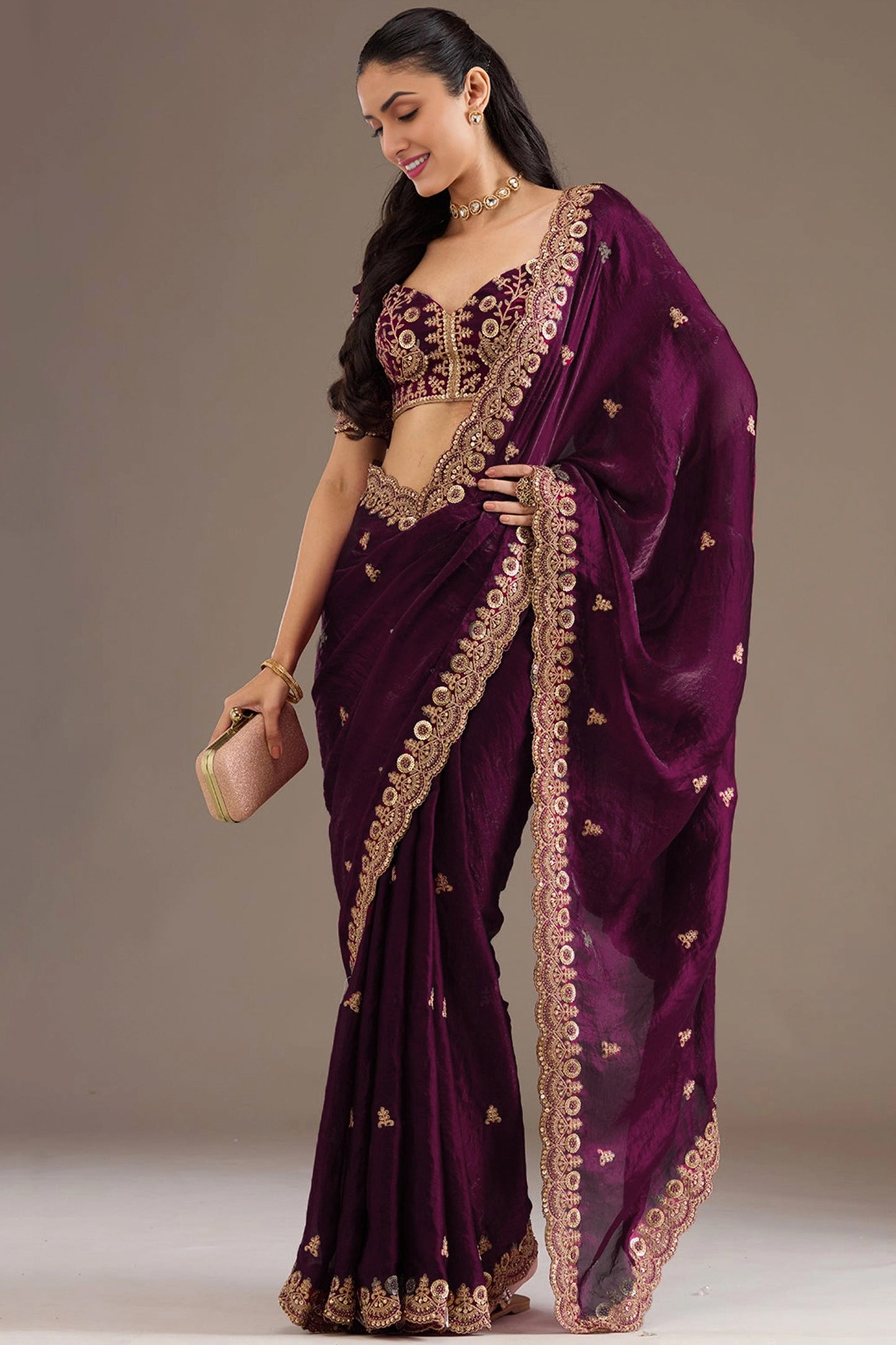 Wine Embroidered Tissue Saree-SAR12580_1_SareeButa.com