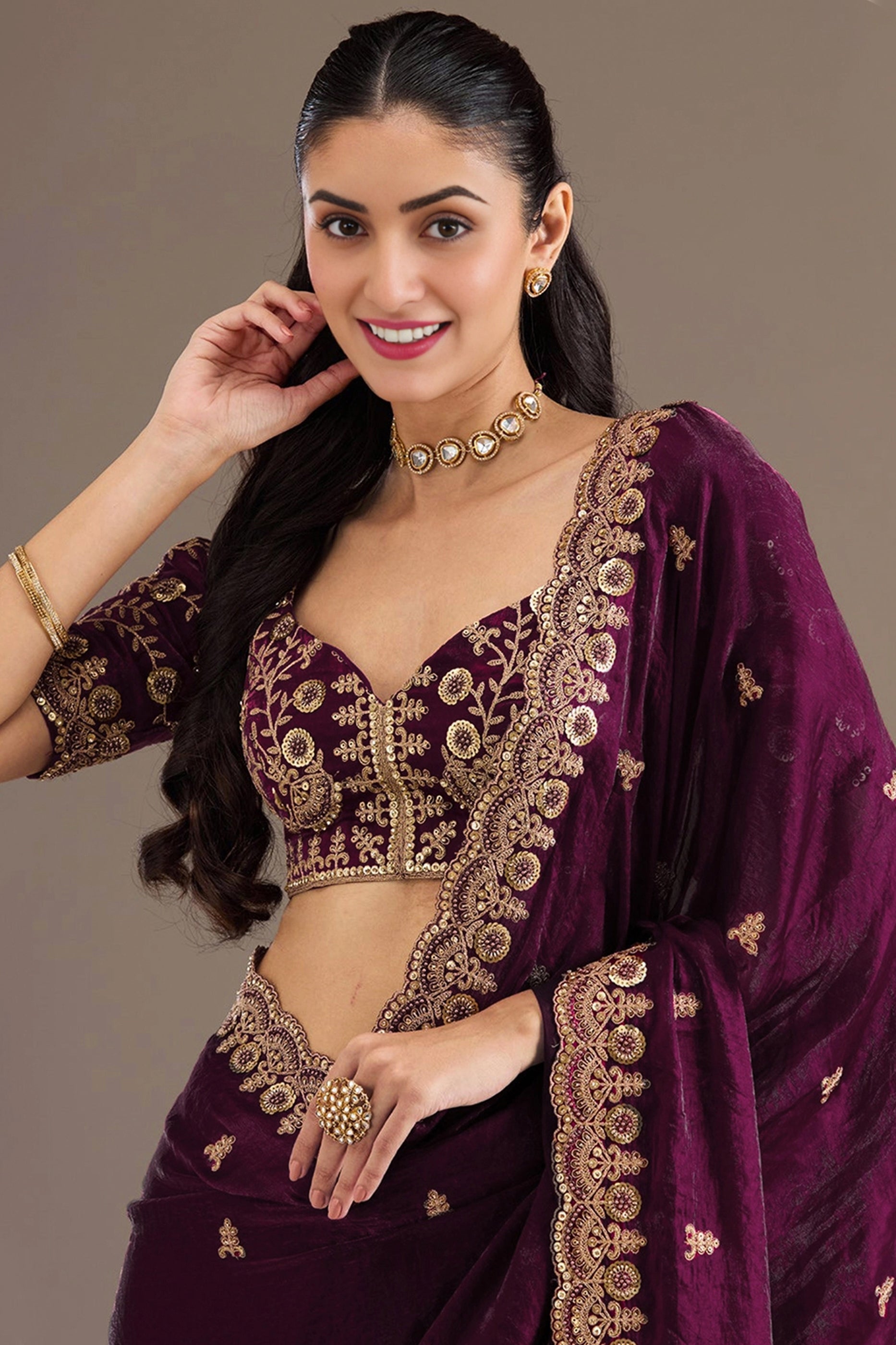 Wine Embroidered Tissue Saree-SAR12580_2_SareeButa.com