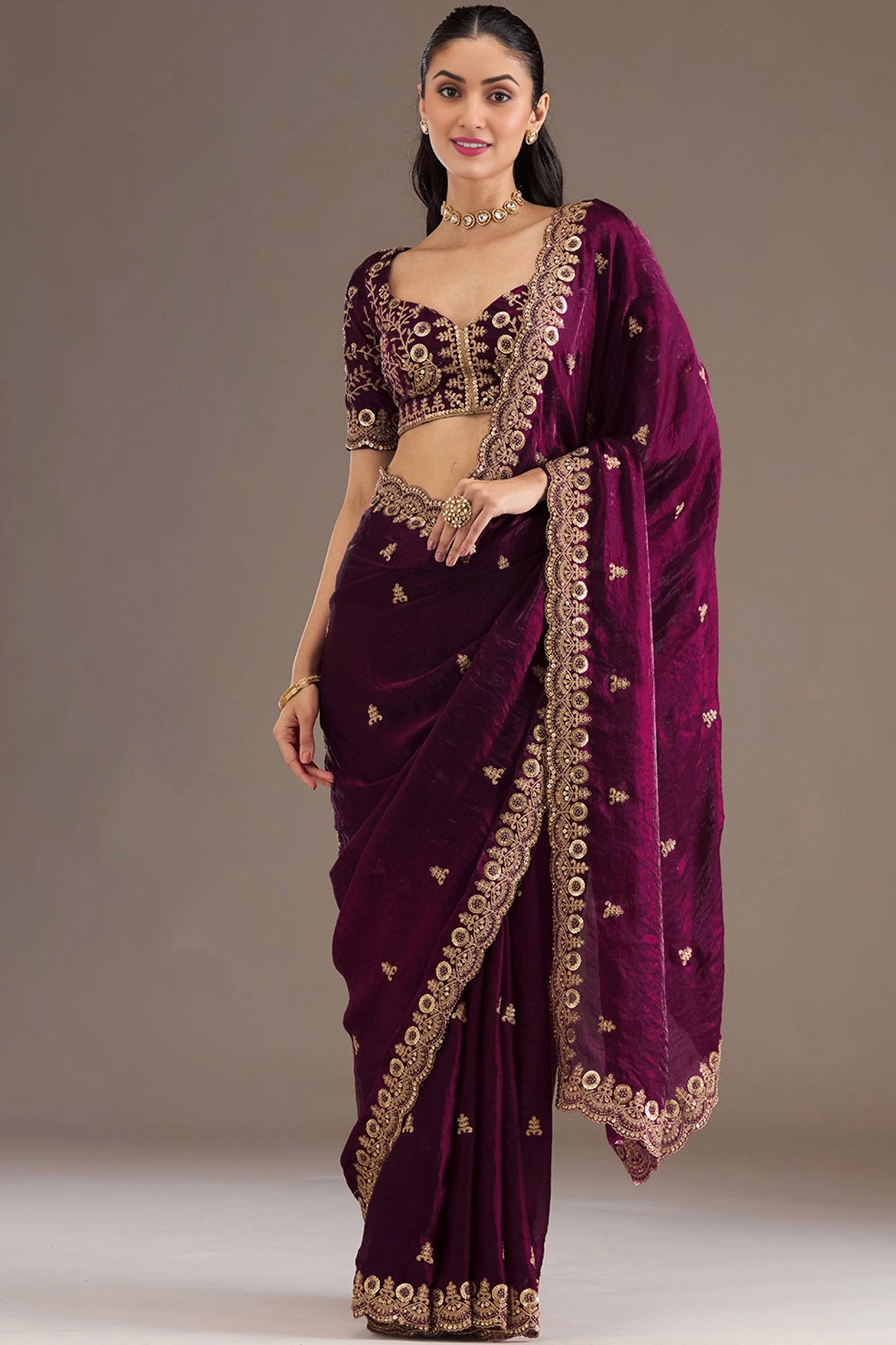 Wine Embroidered Tissue Saree-SAR12580_3_SareeButa.com