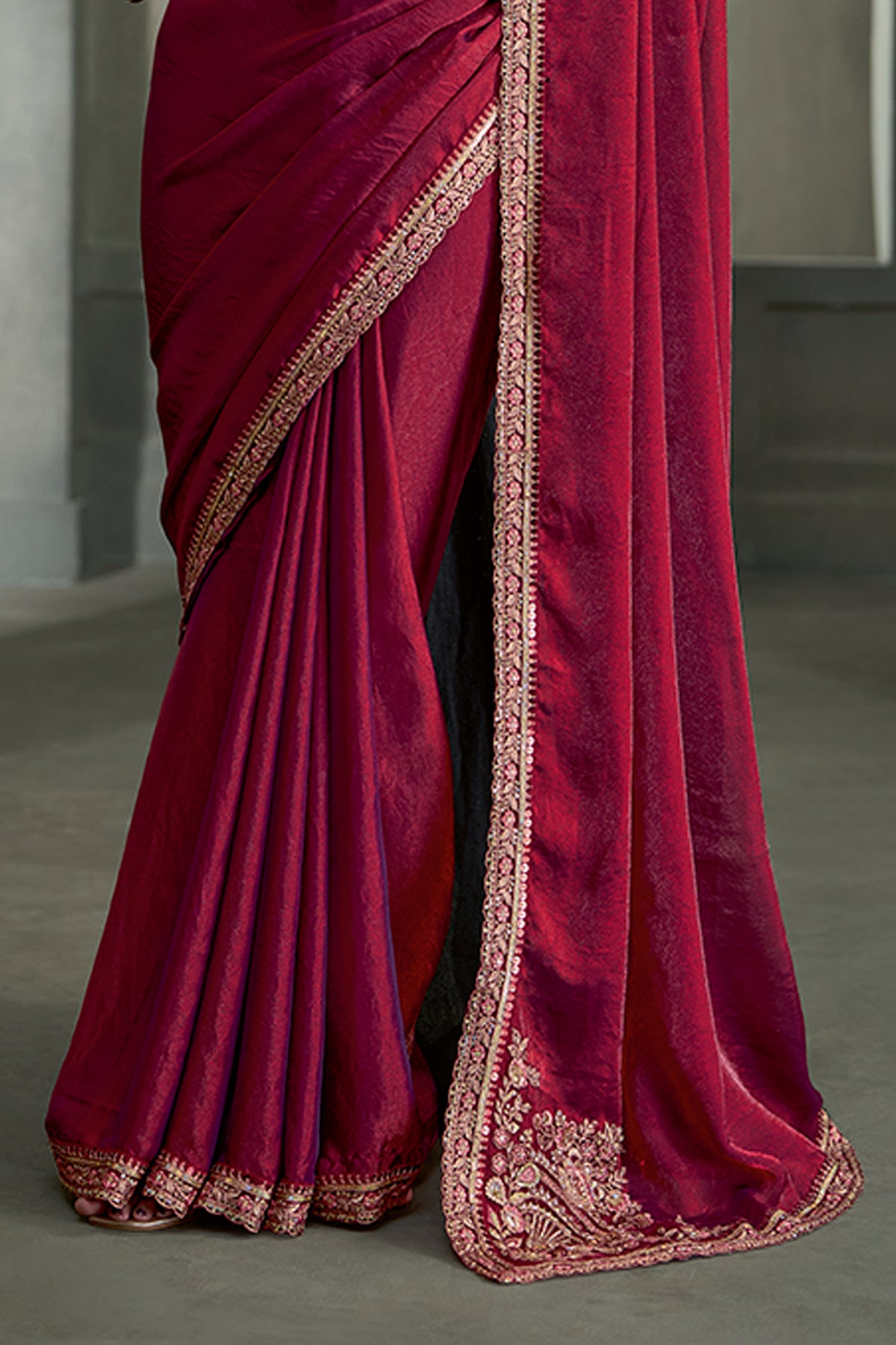 Wine Embroidered Tissue Satin Silk Saree-SAR13290_6_SareeButa.com