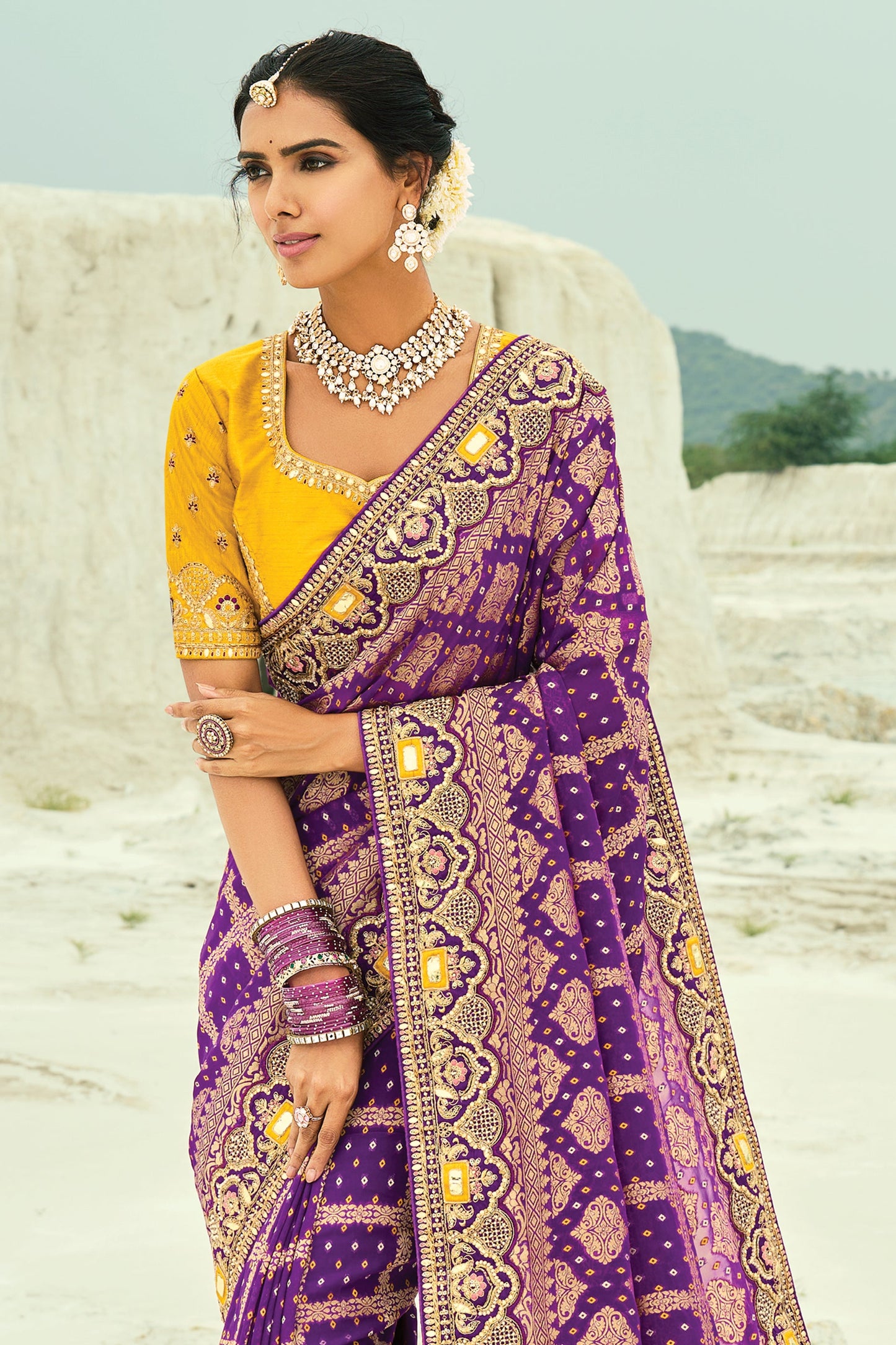 Wine Georgette Bandhani Saree-SAR10299_5_SareeButa.com