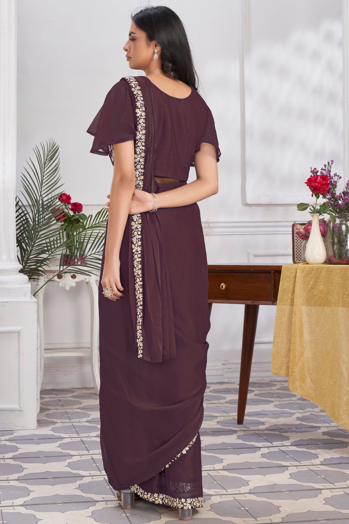 Wine Georgette Readymade Saree With Stitched Blouse-ZB133687_3_SareeButa.com