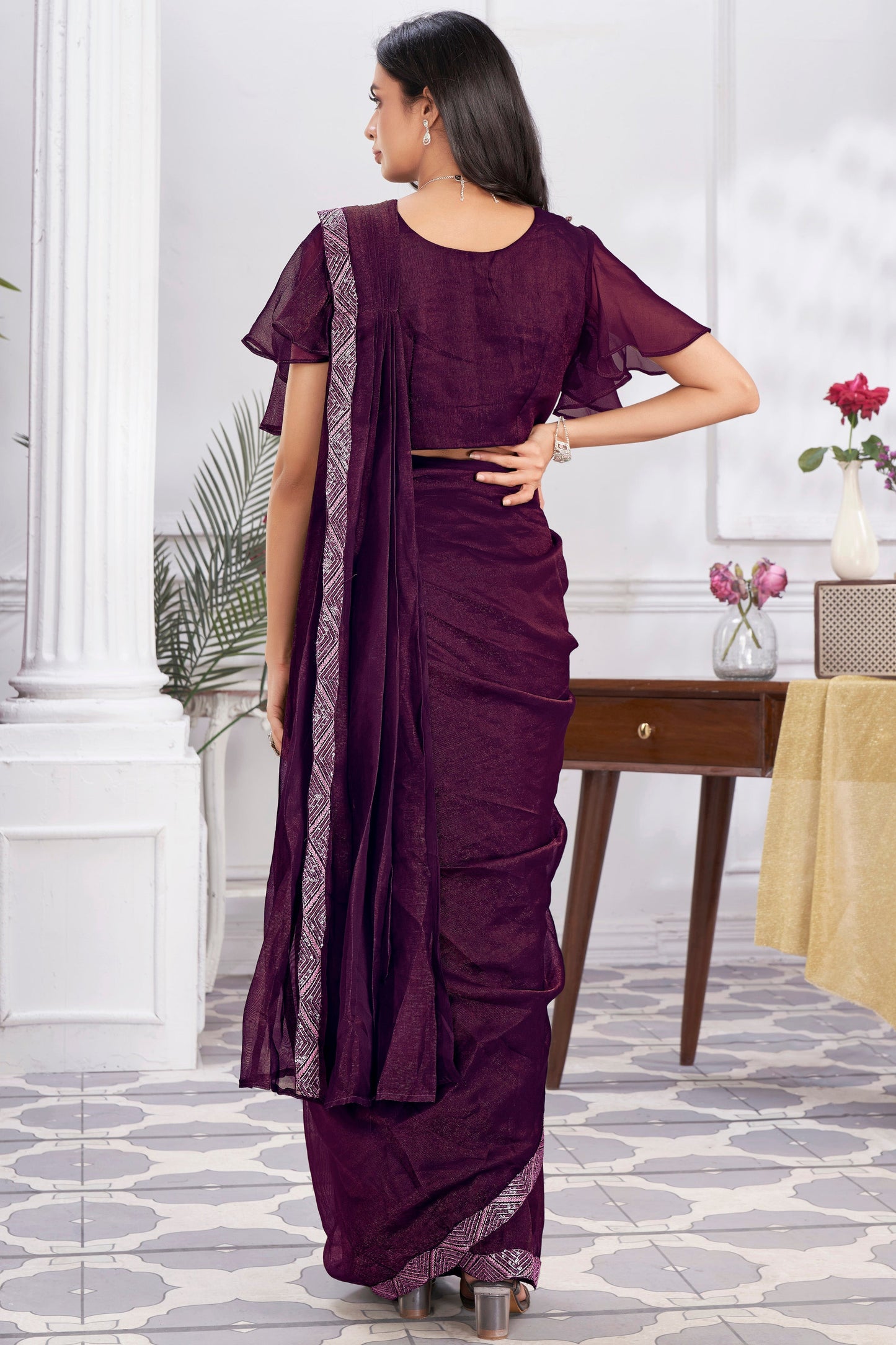 Wine Georgette Readymade Saree With Stitched Blouse-ZB133693_3_SareeButa.com