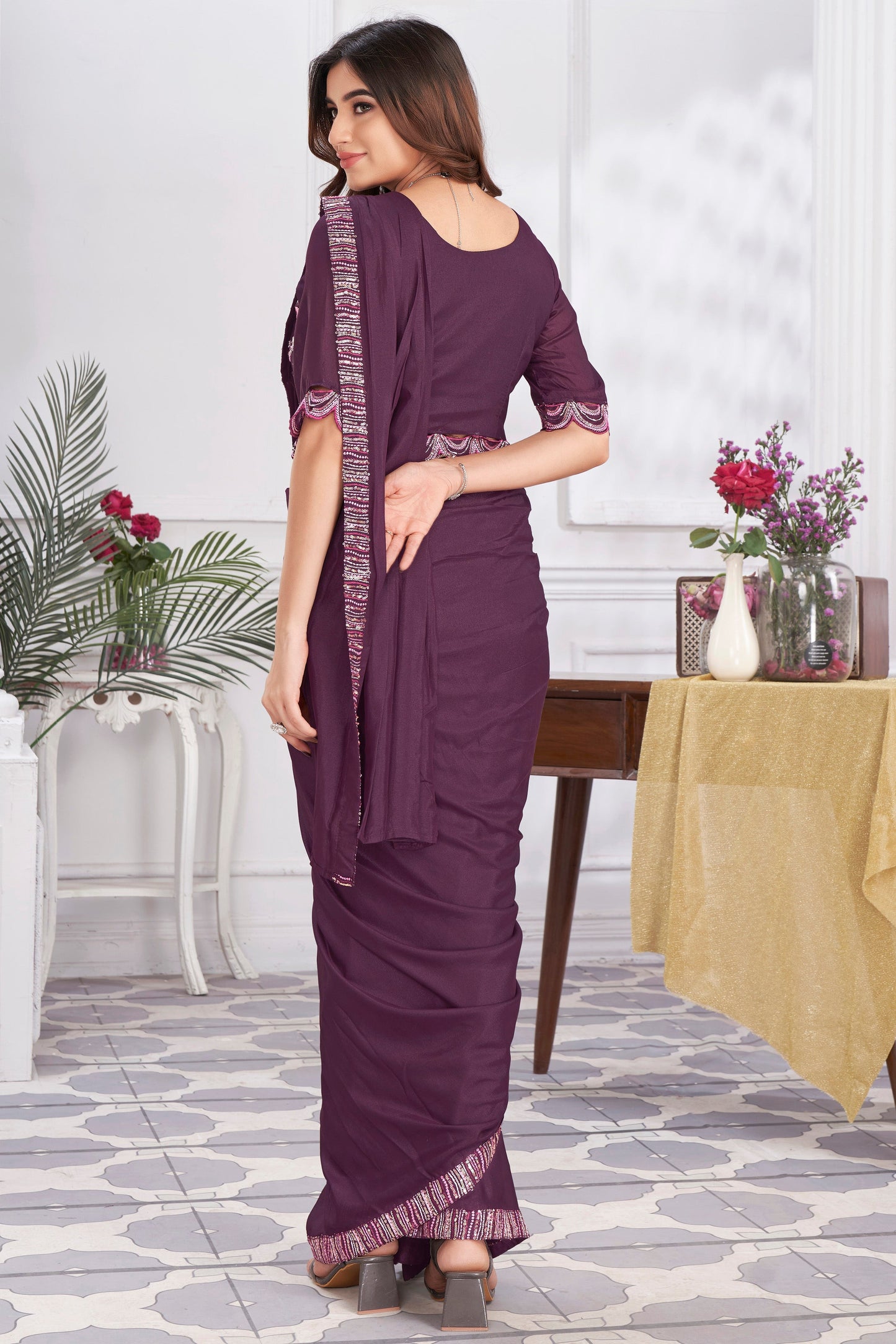 Wine Georgette Readymade Saree With Stitched Blouse-ZB133702_3_SareeButa.com