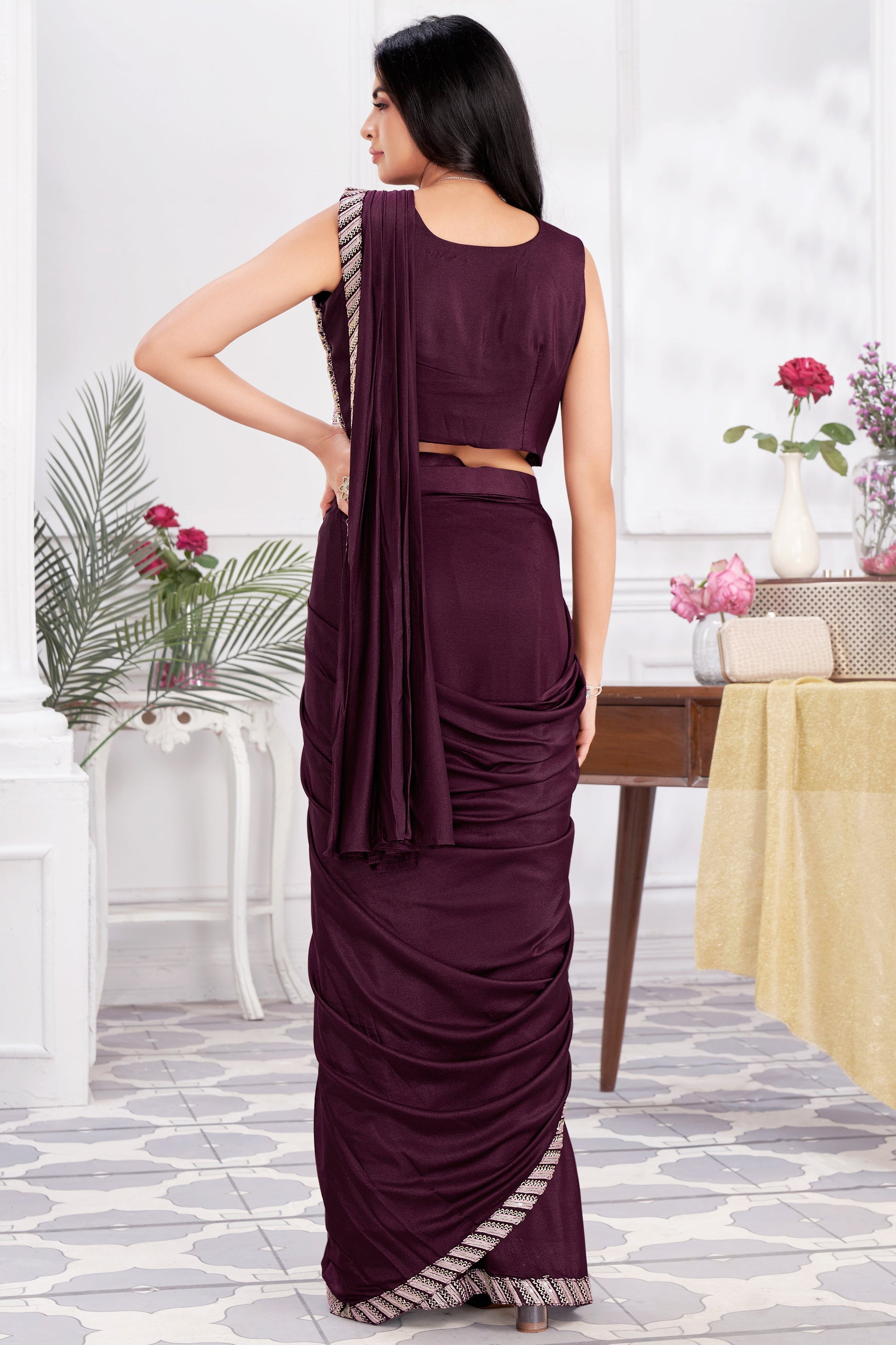 Wine Georgette Readymade Saree With Stitched Blouse-ZB133705_3_SareeButa.com
