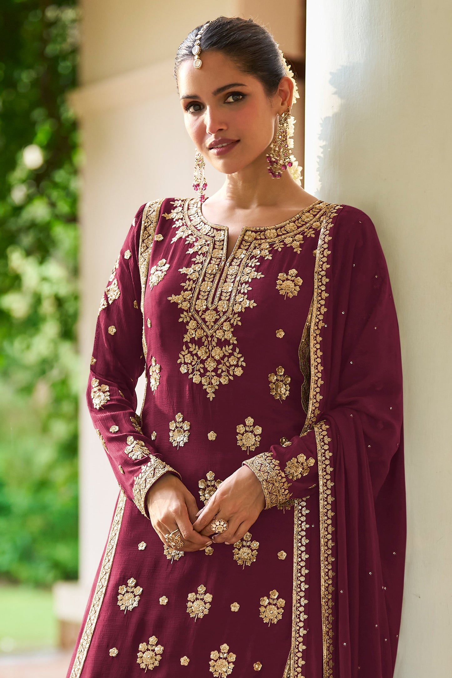 Wine Maroon Readymade Embroidered Chinon Suit
-SAR12134_2_SareeButa.com