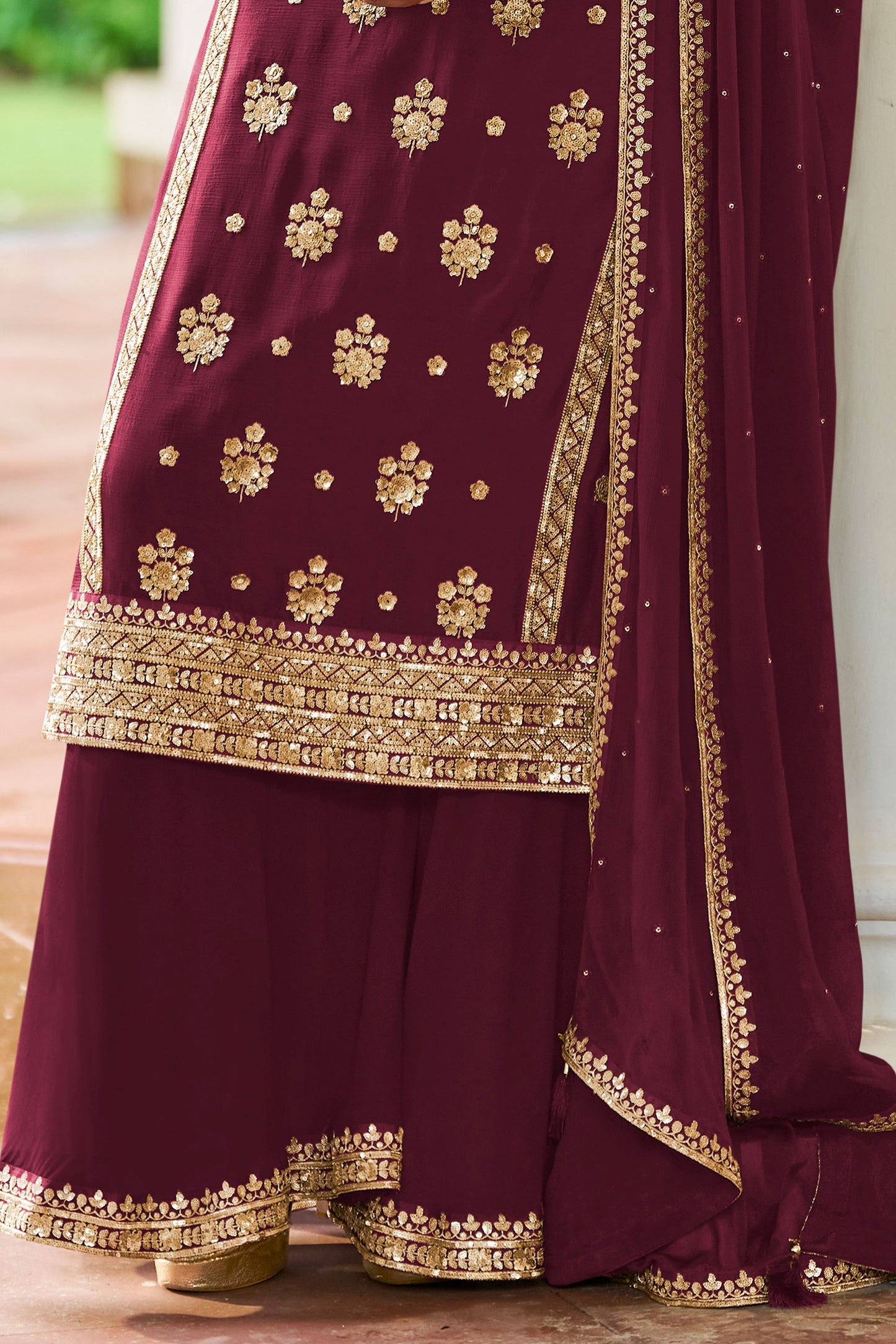 Wine Maroon Readymade Embroidered Chinon Suit
-SAR12134_4_SareeButa.com