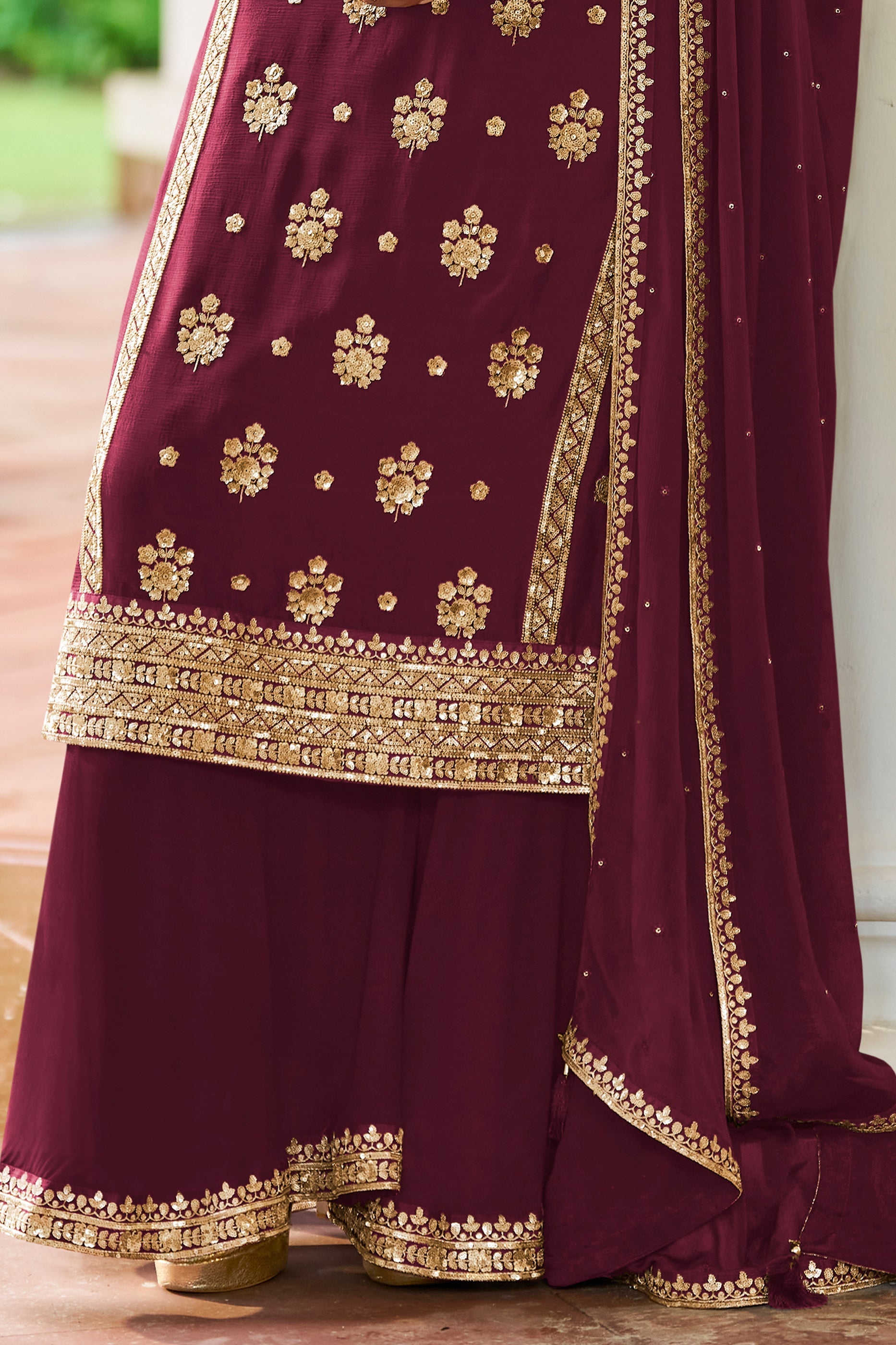 Wine Maroon Readymade Embroidered Chinon Suit
-SAR12134_4_SareeButa.com