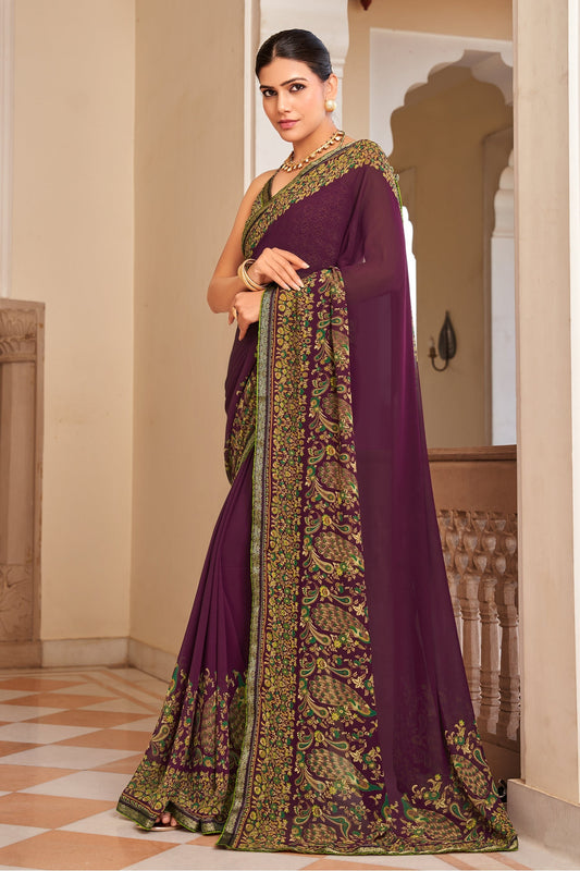 Wine Printed Georgette Saree-SAR10139_1_SareeButa.com