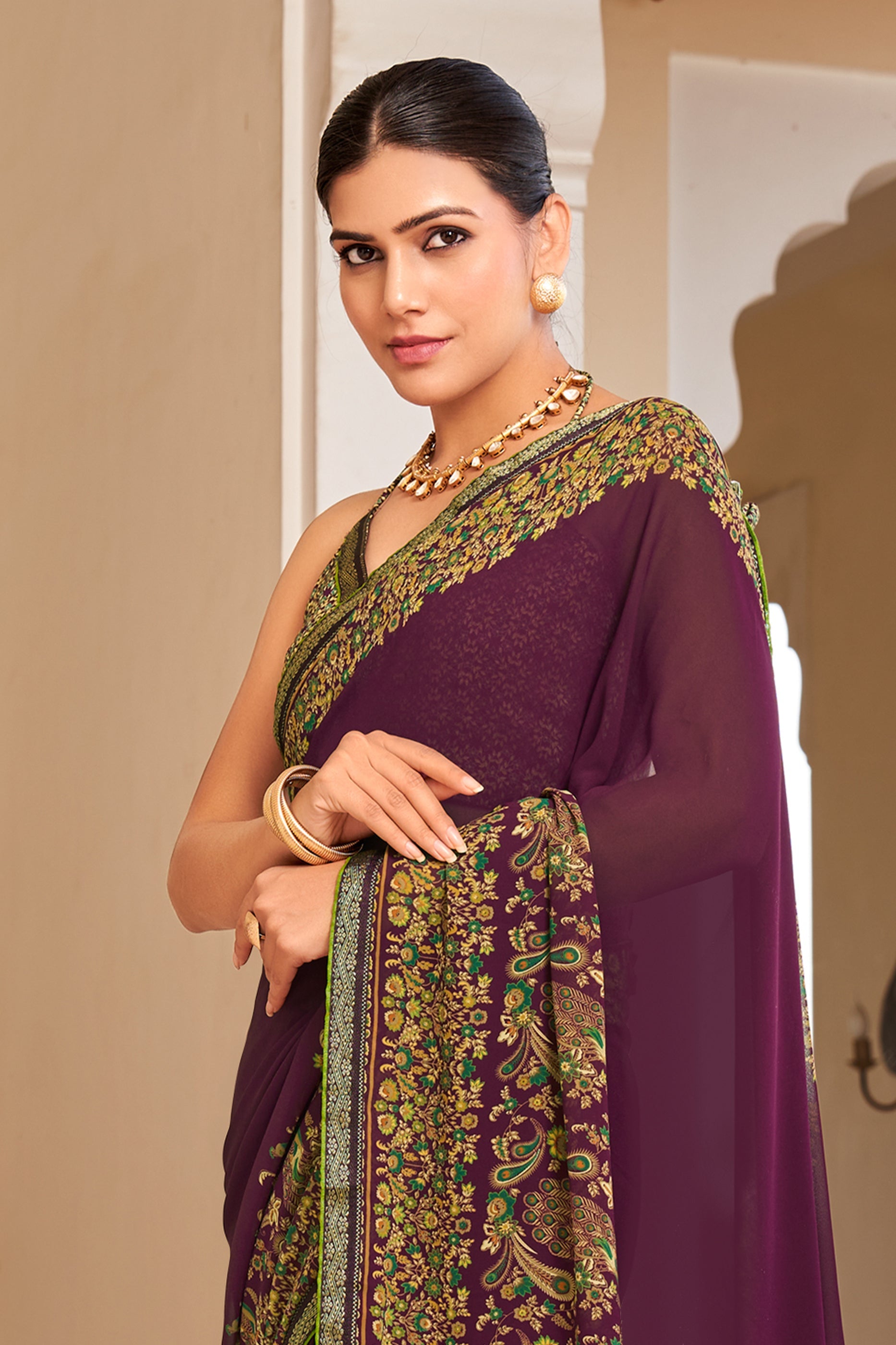 Wine Printed Georgette Saree-SAR10139_3_SareeButa.com